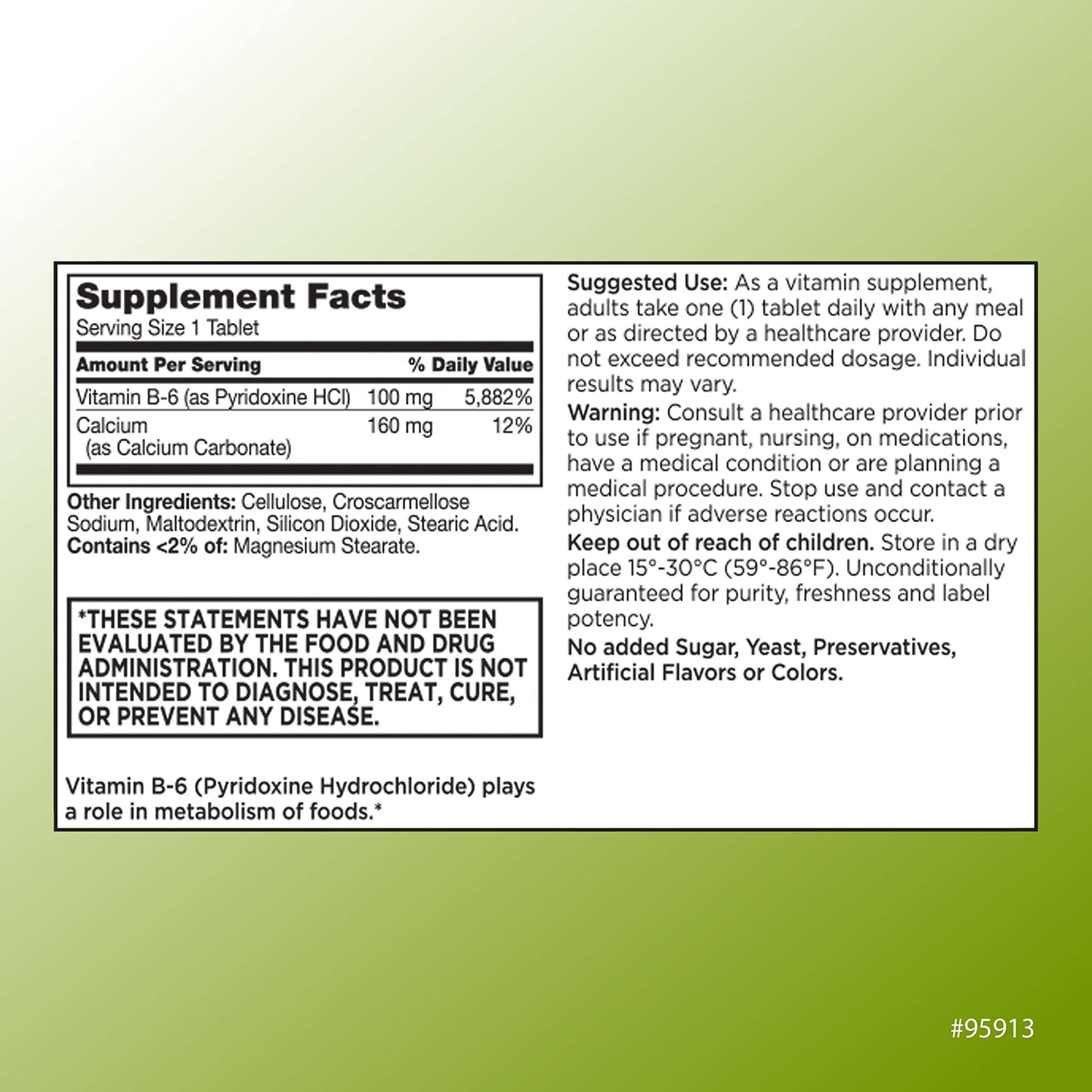 Quality Choice Vitamin B6 100mg Tablet, 300 Tablets