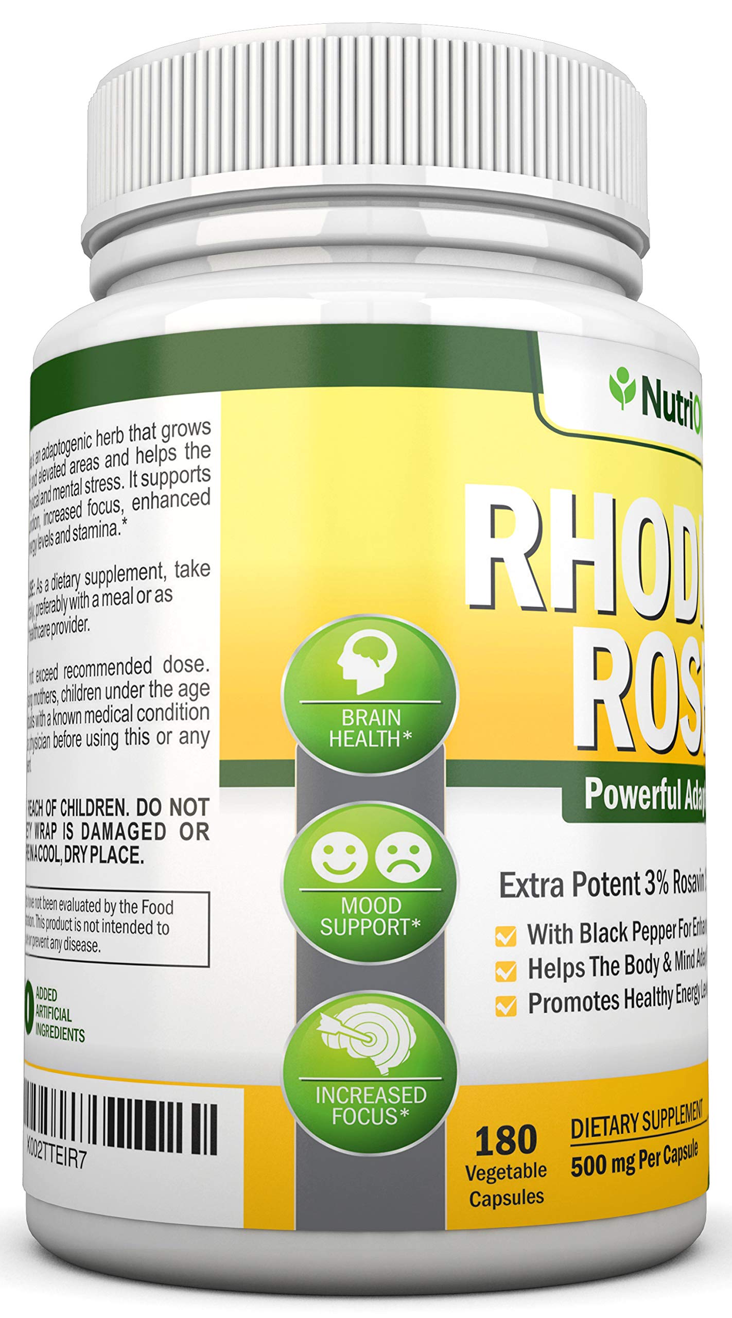 NutriONN Rhodiola Rosea 500mg Capsules 180 Count