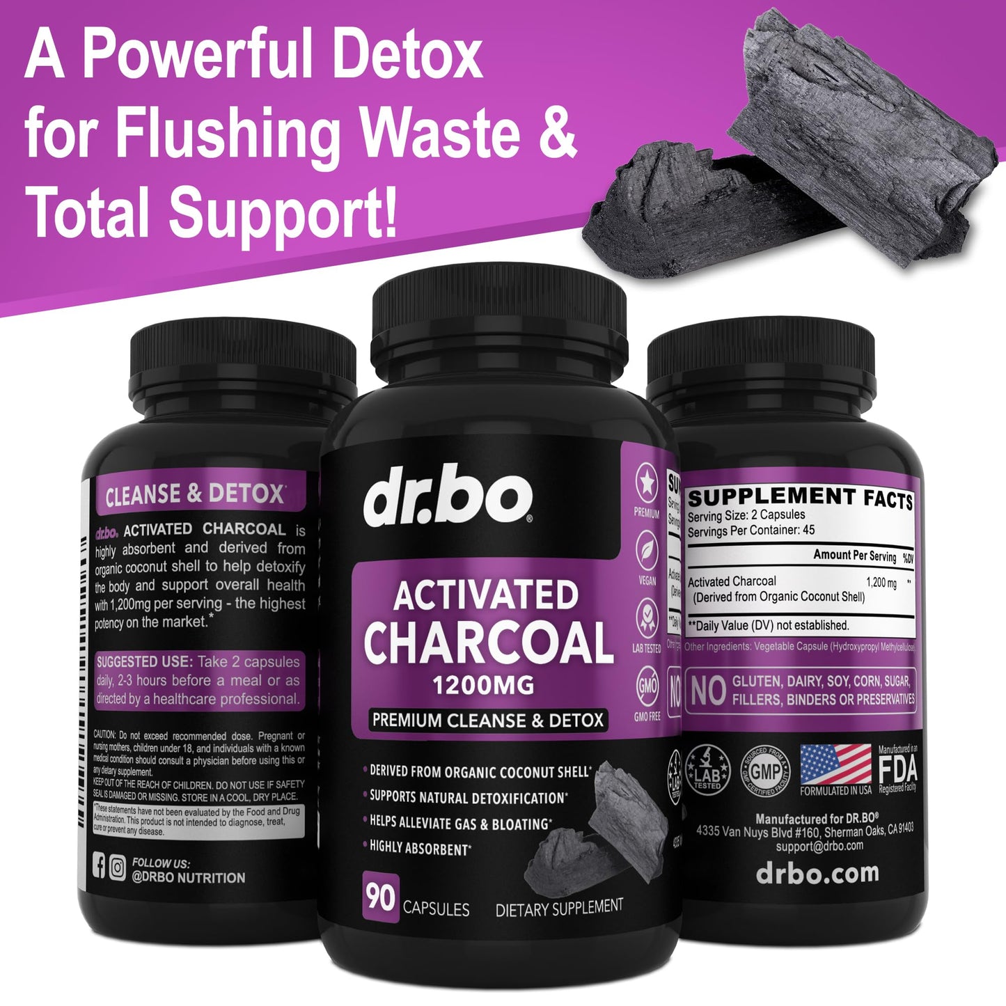 DR. BO Activated Charcoal Capsules 90 Count