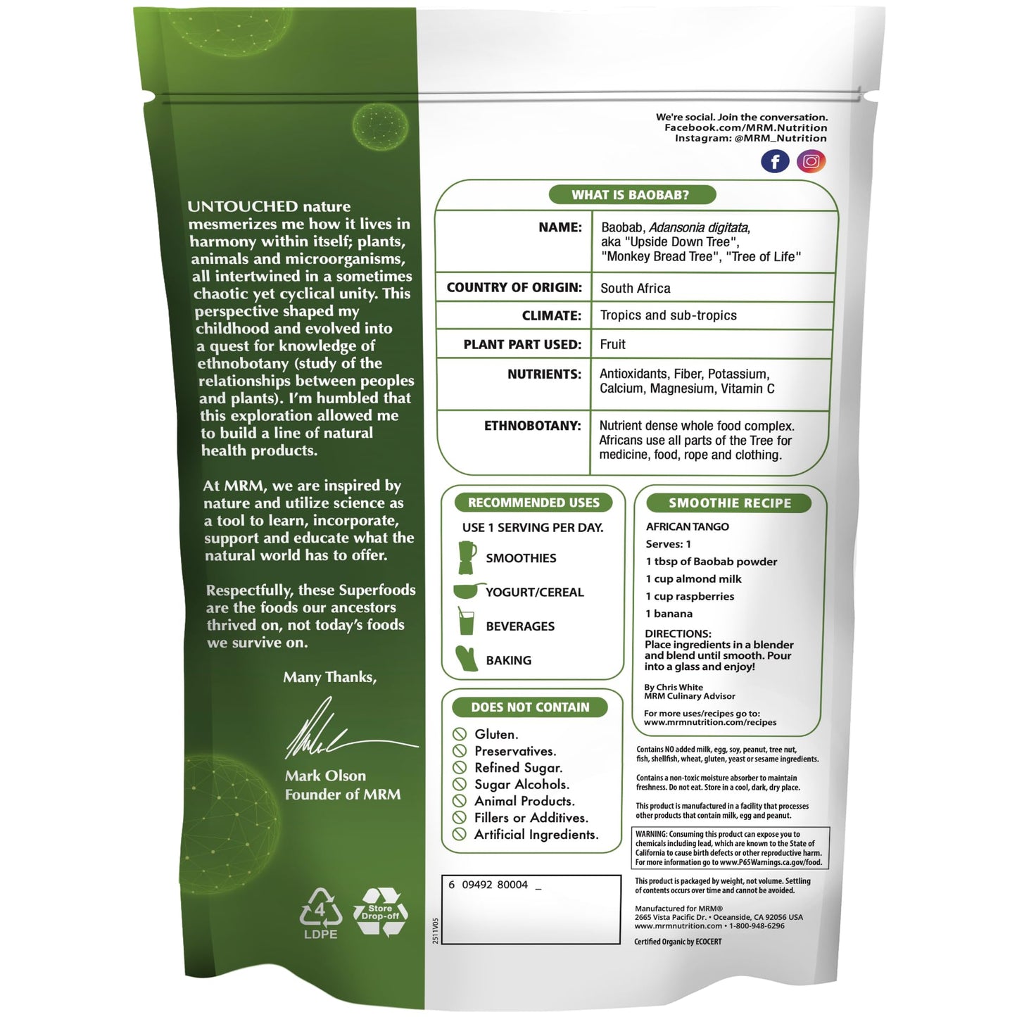 MRM Organic Baobab Powder 8.5 oz