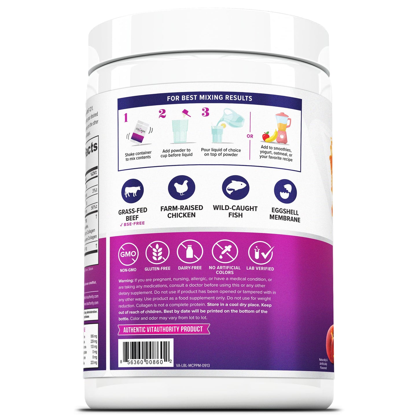 Vitauthority Multi Collagen Peptides Powder for Women, Peach Mango, Hydrolyzed, Types I II III V & X, Vitamin C & Hyaluronic Acid for Hair Skin Nails, 10 Servings
