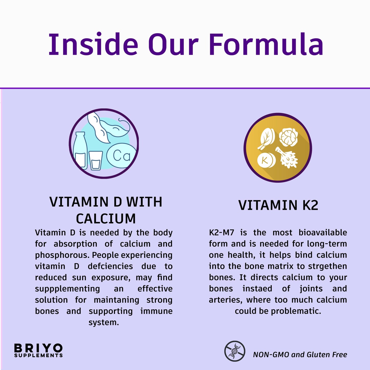 Briyosis Orthomax Vitamin D3 & K2-M7 + Calcium Dietary Supplement Capsules, 60 Capsules