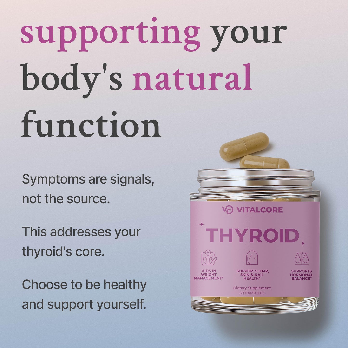 Vital Core Desiccated Thyroid Supplement 200mg Capsule, 60 Capsules