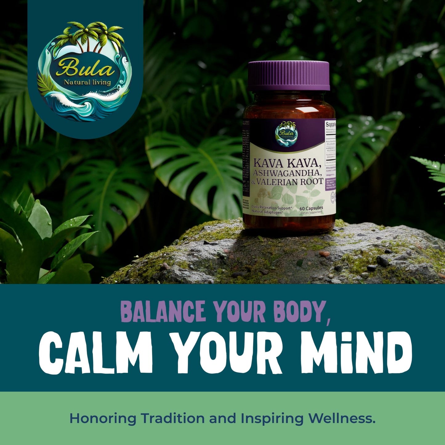 Bula Natural Living Kava Kava Capsules, 60 Count