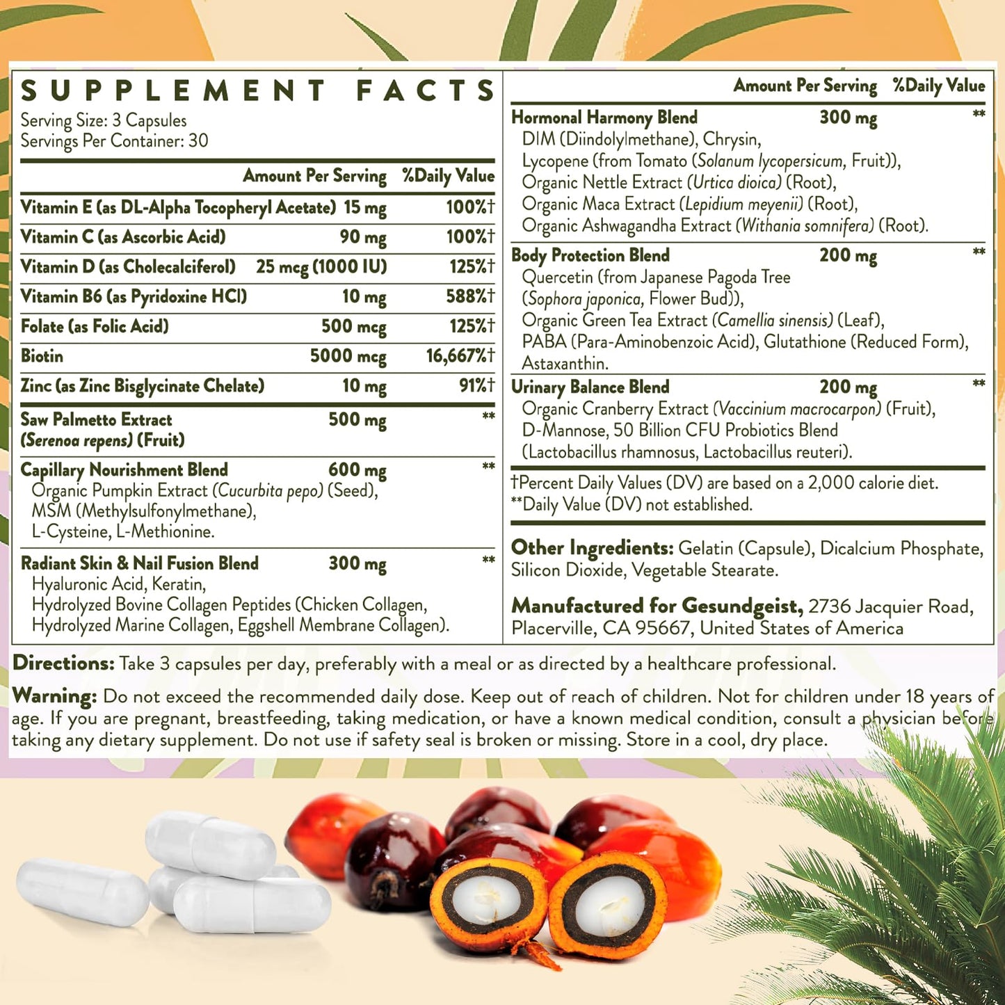 Gesundgeist Saw Palmetto for Women Hair Loss Capsule, 90 Capsules