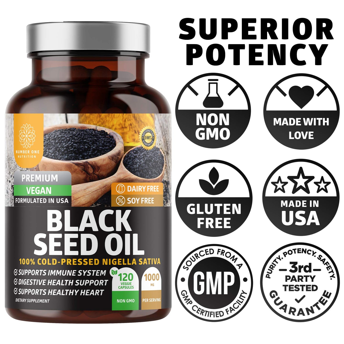 Number One Nutrition N1N Premium Black Seed Oil Capsules, 240 Count