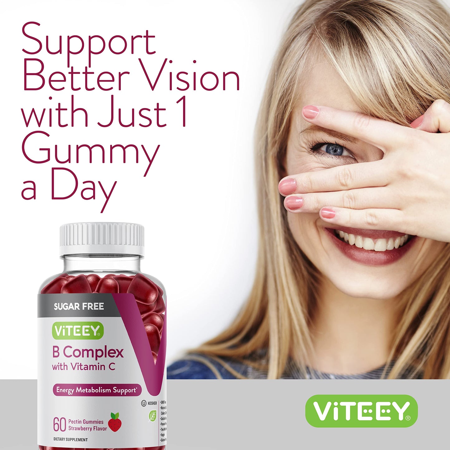 Viteey Vitamin B Complex Gummies with Vitamin C, 120 Gummies