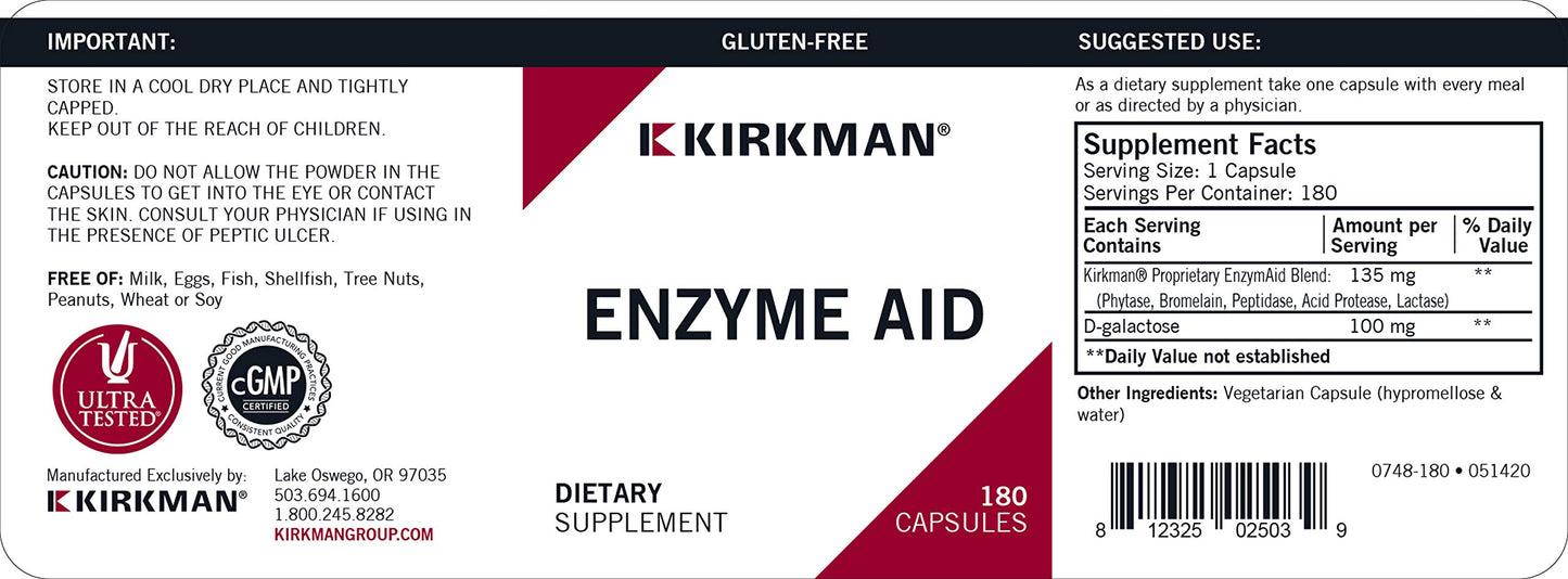 Kirkman Enzyme-Aid Dietary Supplement Capsules 180