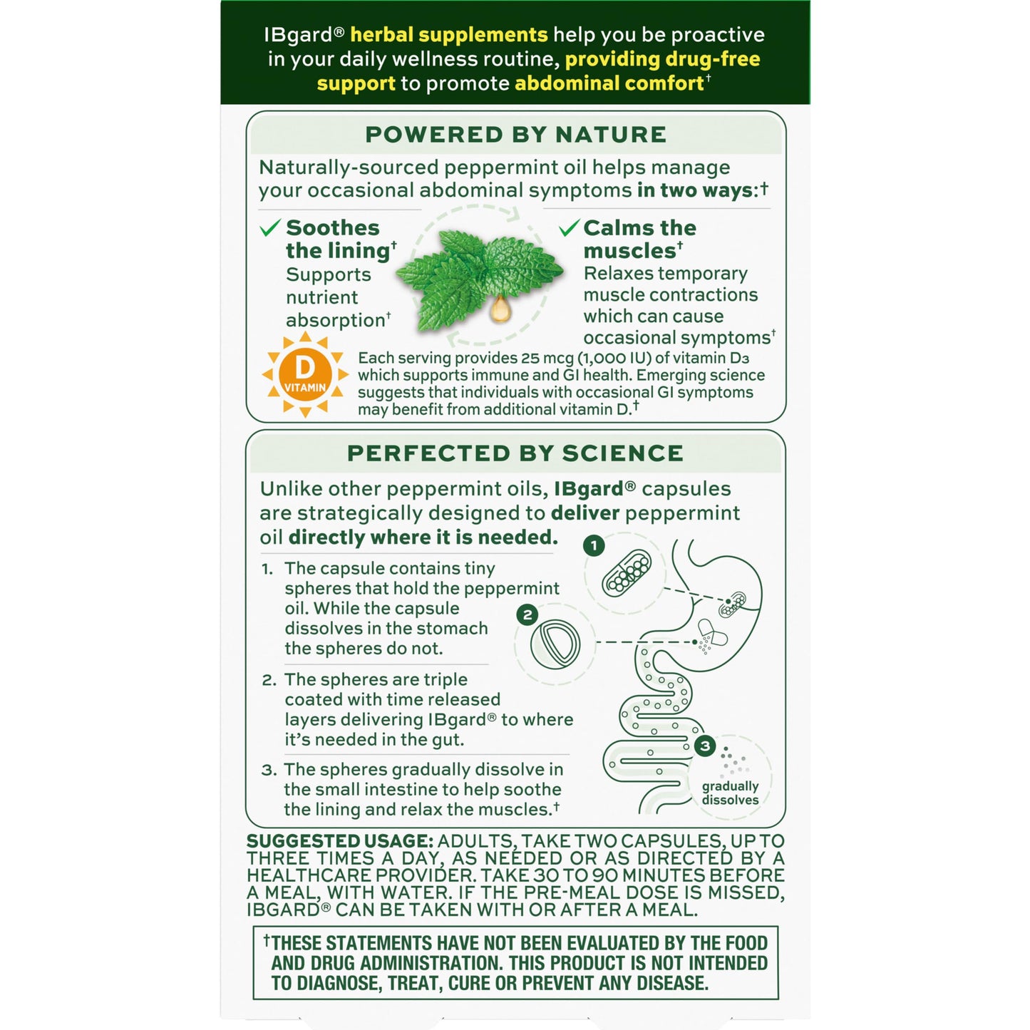 IBgard Peppermint Oil Capsules with Vitamin D, 48 Capsules