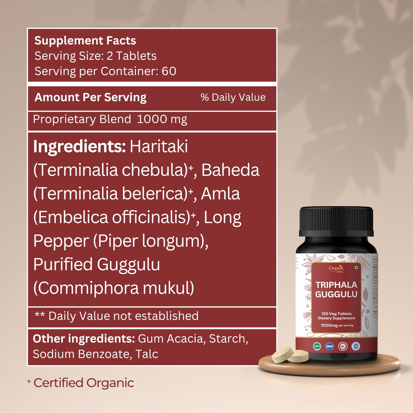 ORGANIC SPREE Triphala Guggulu Tablets, 120 Count