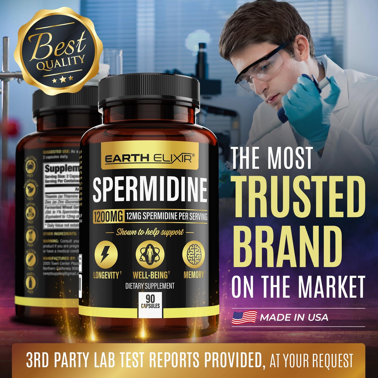 Earth Elixir Spermidine Supplements 90 Capsules
