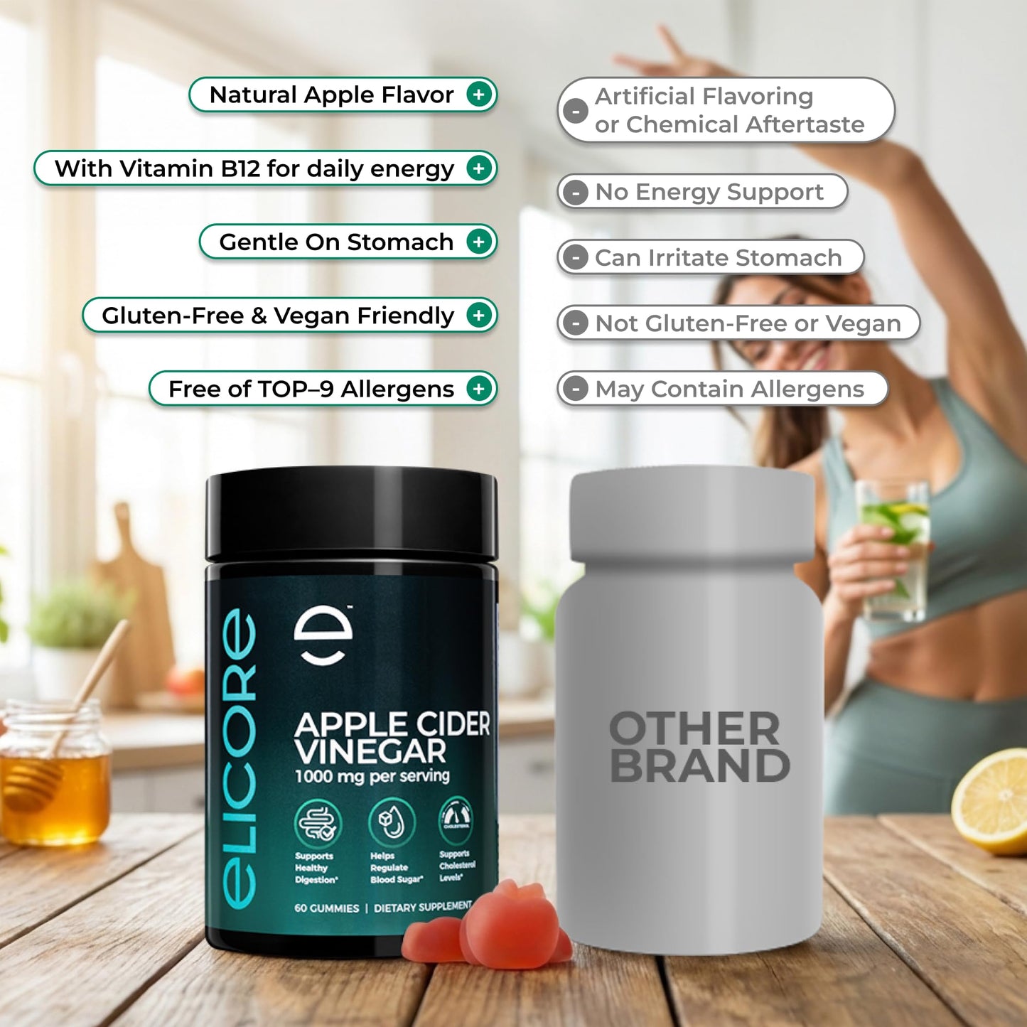 ELICORE Premium Apple Cider Vinegar Gummies 1000mg – 60 Count