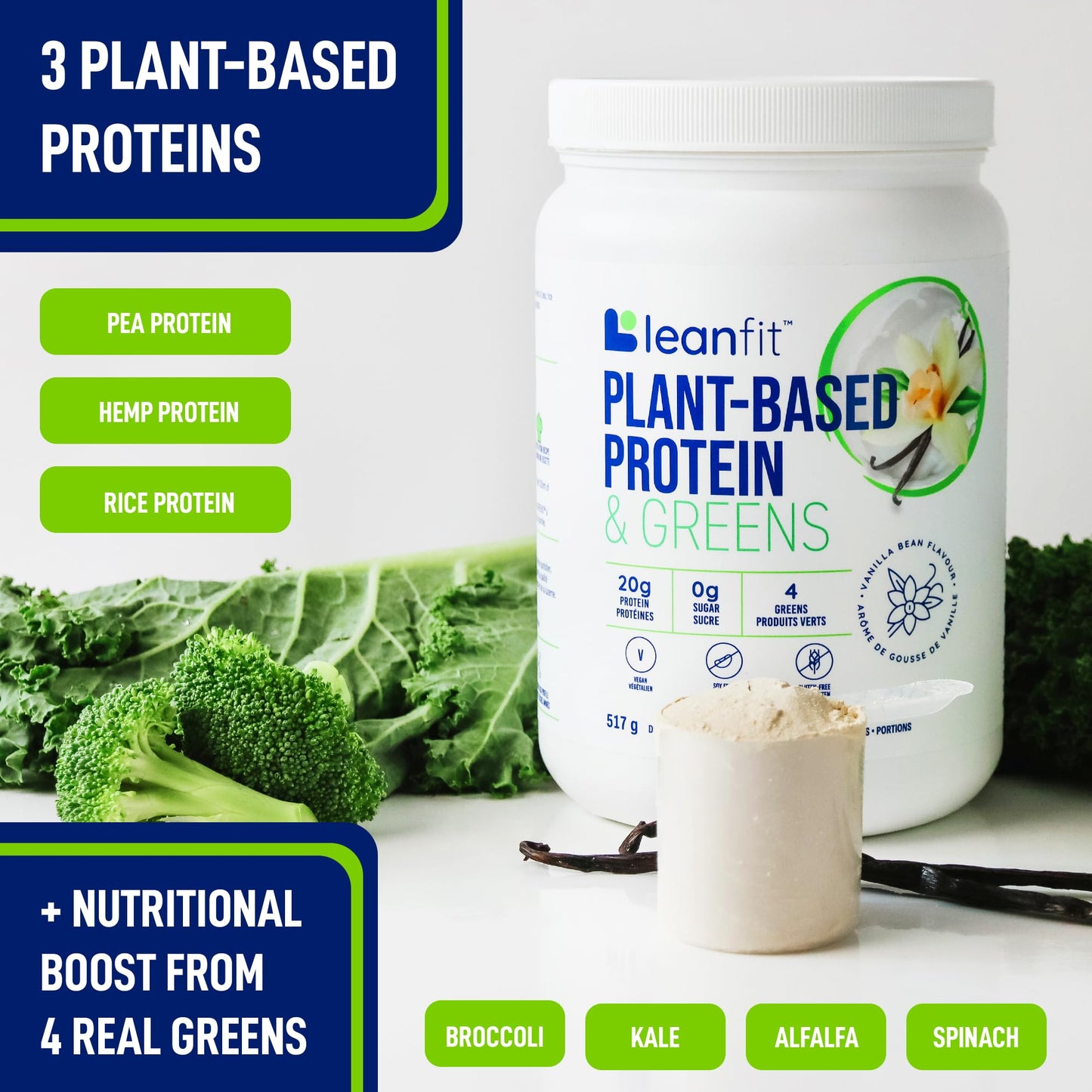 LeanFit Plant-Based Protein & Greens Natural Vanilla Tub, 19 Servings