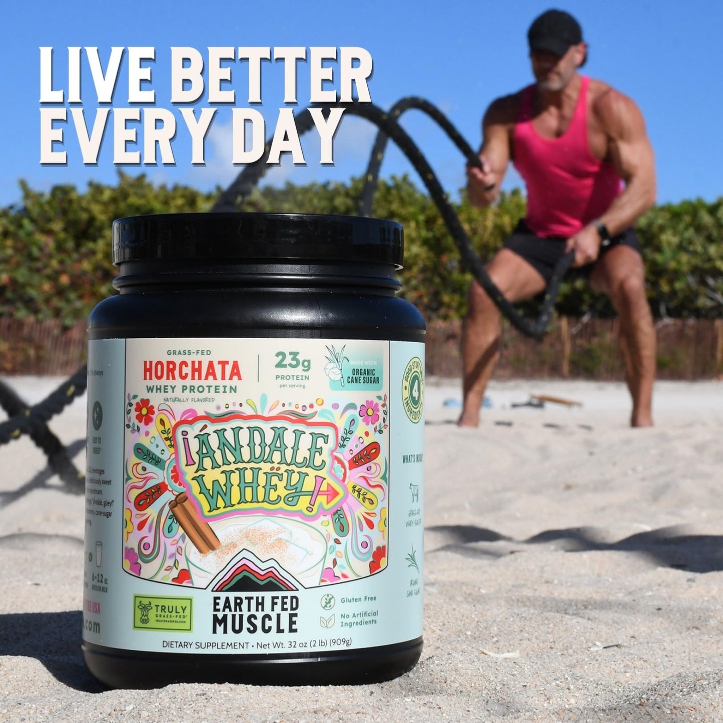 Earth Fed Muscle Grass-Fed Whey Protein Isolate Powder, Horchata Flavor, 32 Servings