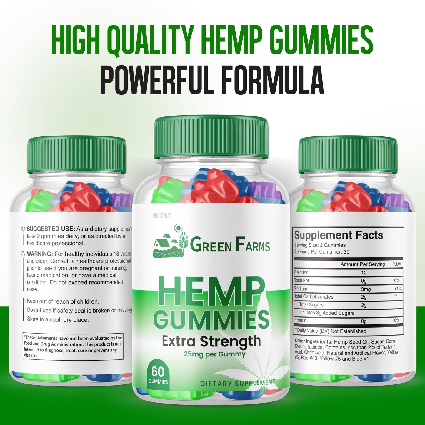 Purvia Green Farms Hemp Gummies with Hemp Extract 1500mg, 180 Gummies