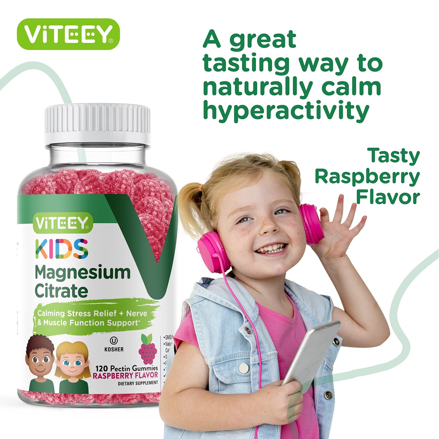 Viteey Kids Magnesium Citrate Gummies Gummy 120 Count