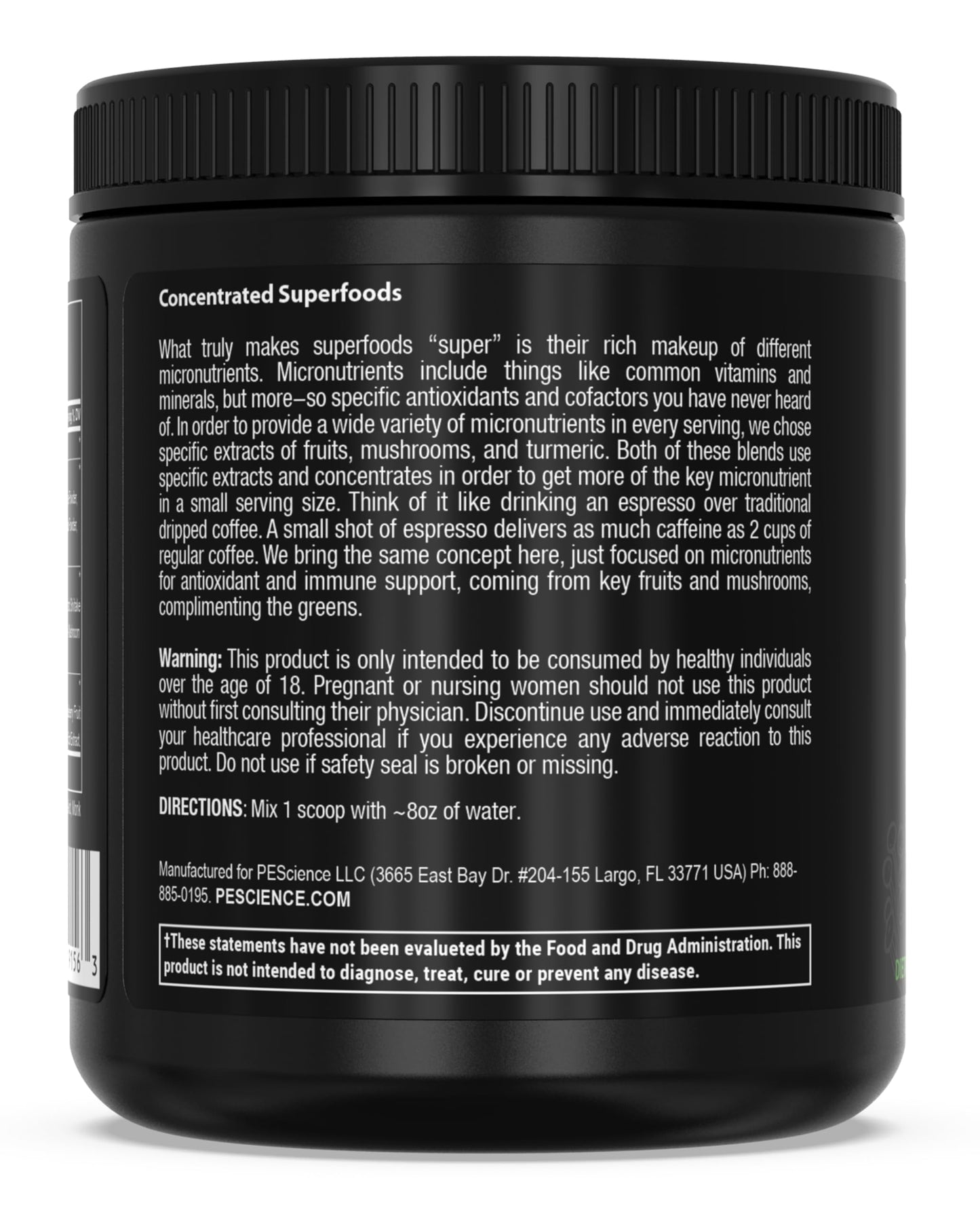PEScience Greens Powder Superfood with Natural Chlorophyll, Reishi & Turkey Tail Mushroom Powders, Freeze-Dried Kale, Spinach, Broccoli Sprouts Berry Flavor, 9 oz