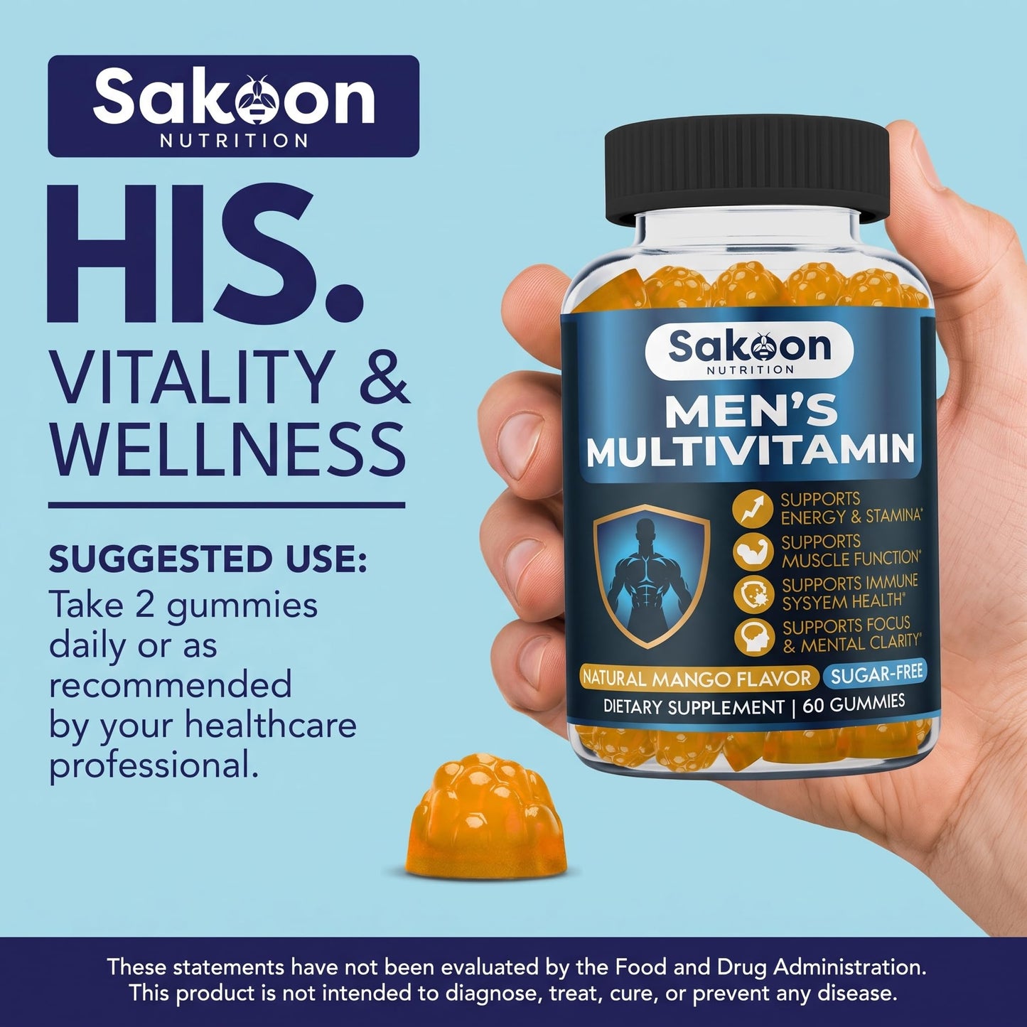 Sakoon Nutrition Men's Multivitamin Gummies with Probiotics and Prebiotics, 60 Count