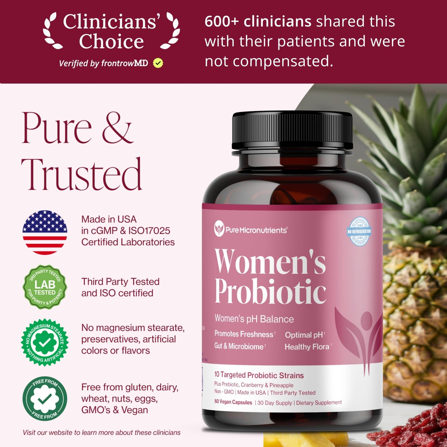 Pure Micronutrients pH Balance Vaginal Probiotics for Women - Odor & Itch Support - Vaginal Health Pills with Cranberry, Lactobacillus & Prebiotics - Feminine Wellness Daily Supplement, 60 Capsules
