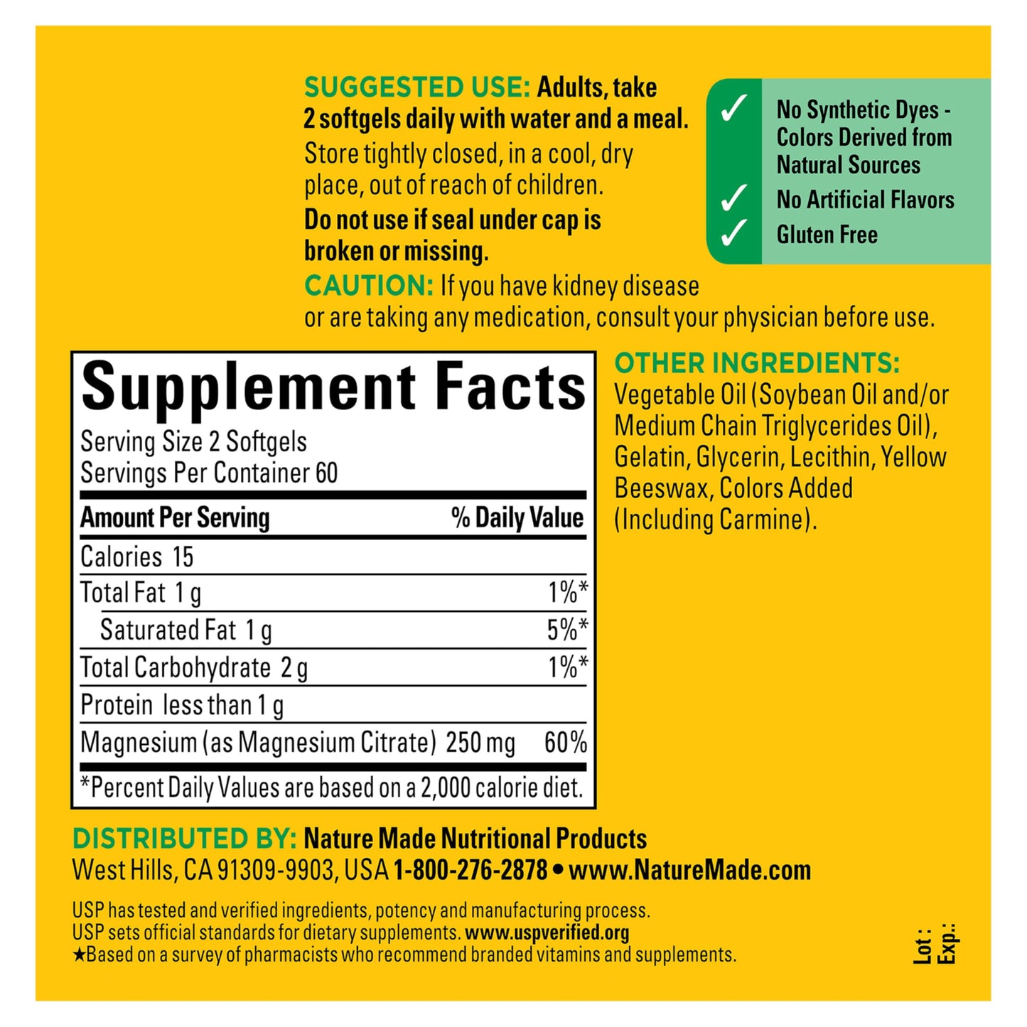 Nature Made Magnesium Citrate 250 mg Softgels, 120 Count