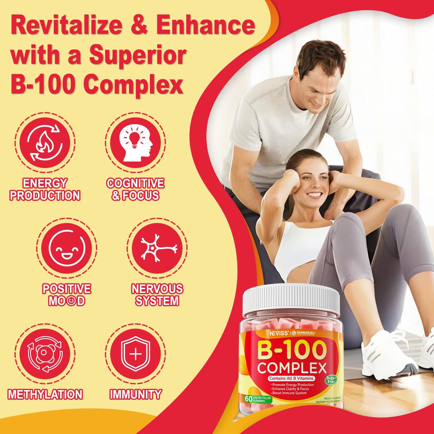 NEVISS Vegan Omega-3 Gummies + Vitamin B100 Complex Gummies, 120 Gummies