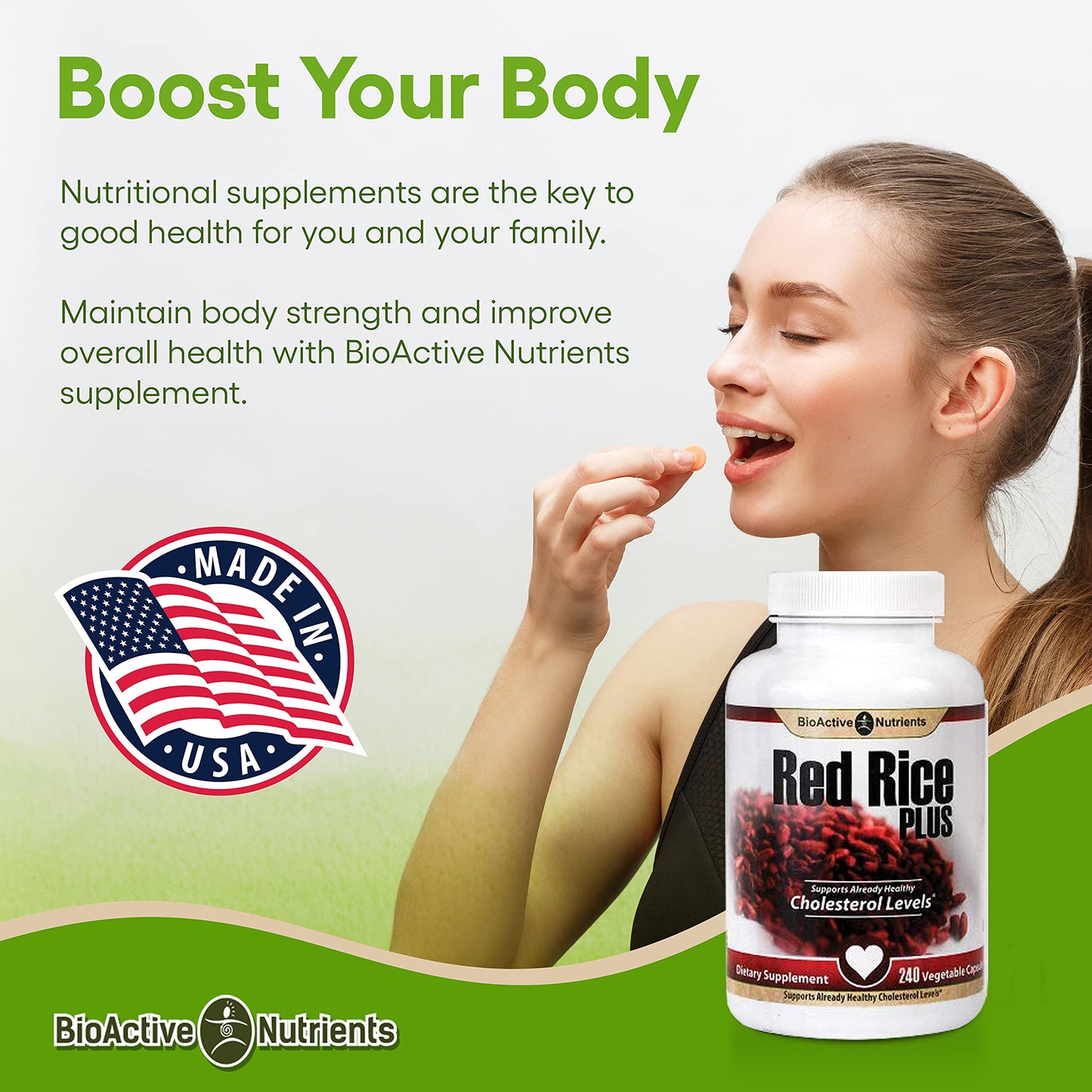 BIOACTIVE NUTRIENTS Red Rice Plus Supplement Capsules 240 Count