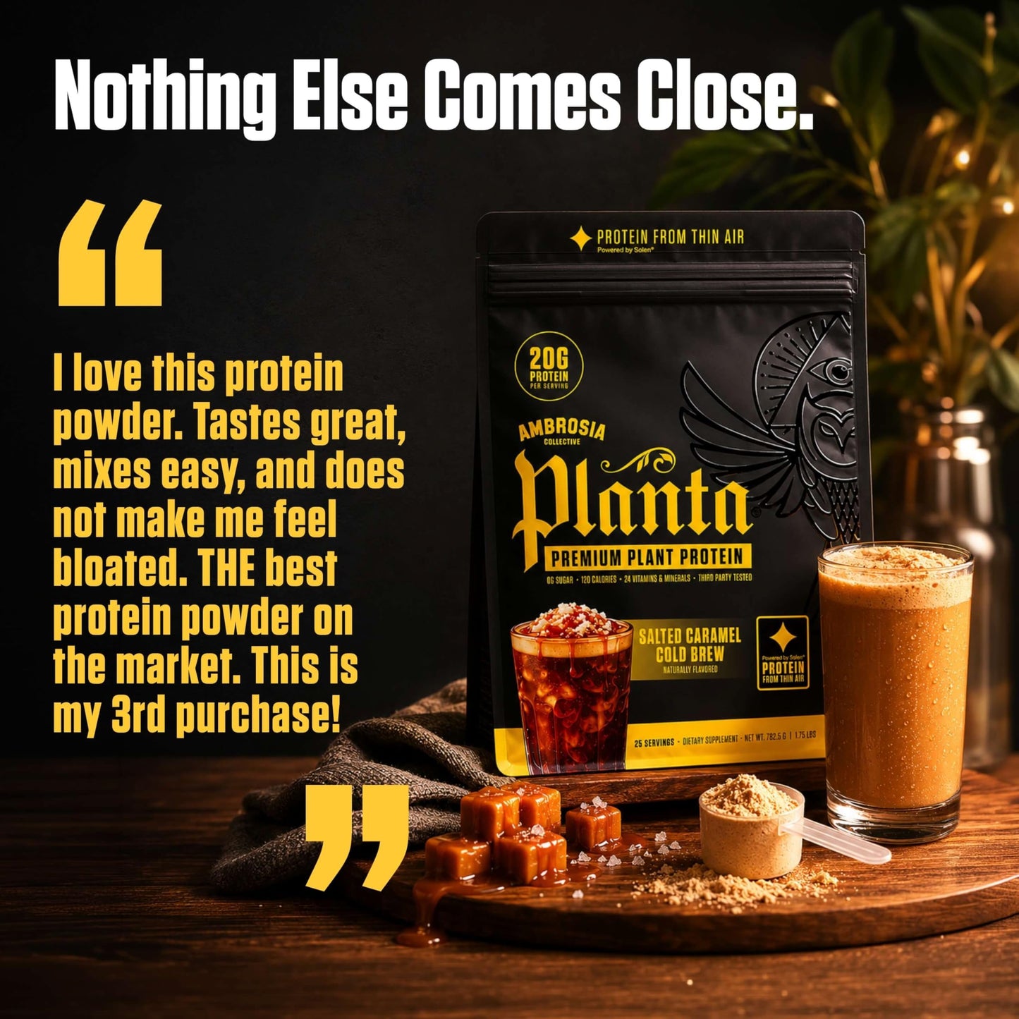 Ambrosia Plant Based Protein Powder Salted Caramel Cold Brew 1.75 Pounds