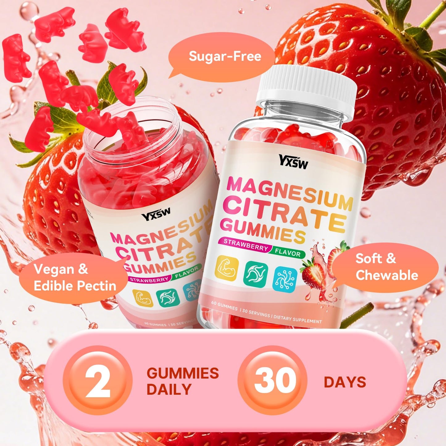 YXSW Magnesium Citrate Gummies 600mg Gummy 120 Count