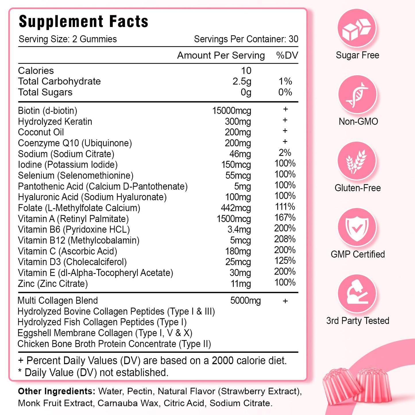 Zetelixia Collagen Gummies, Hydrolyzed Collagen Peptide Type I, II, III, V, X with Biotin, Vitamins C, A, B, D, E for Skin, Hair, Nails, Joints, Immunity, Energy, Digestion, Sugar Free, 120 Gummies