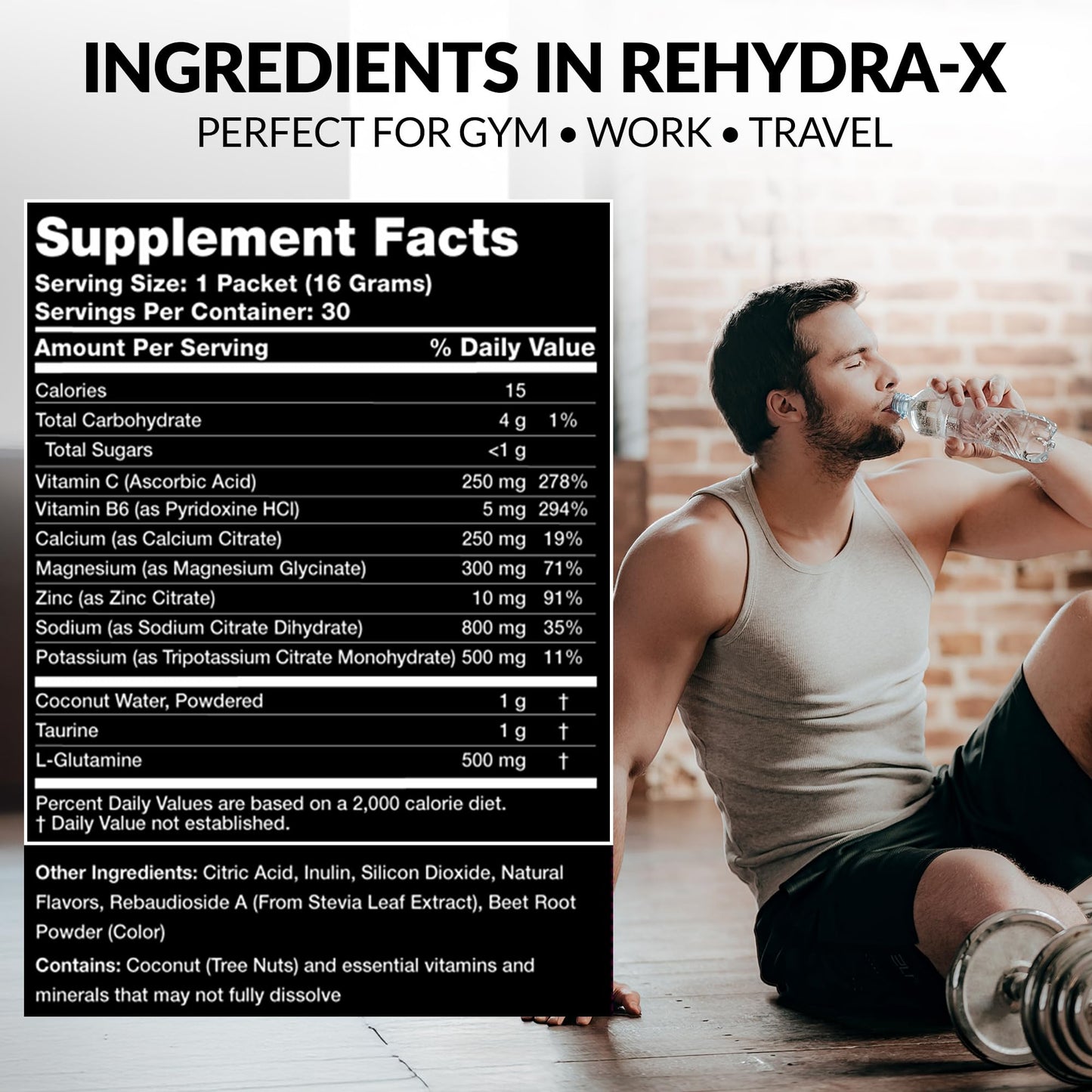 Ironpeak Nutrition Rehydra-X Powder Watermelon Electrolyte Hydration, Coconut Water & Bounce-Back After Late Nights, 30 Pack