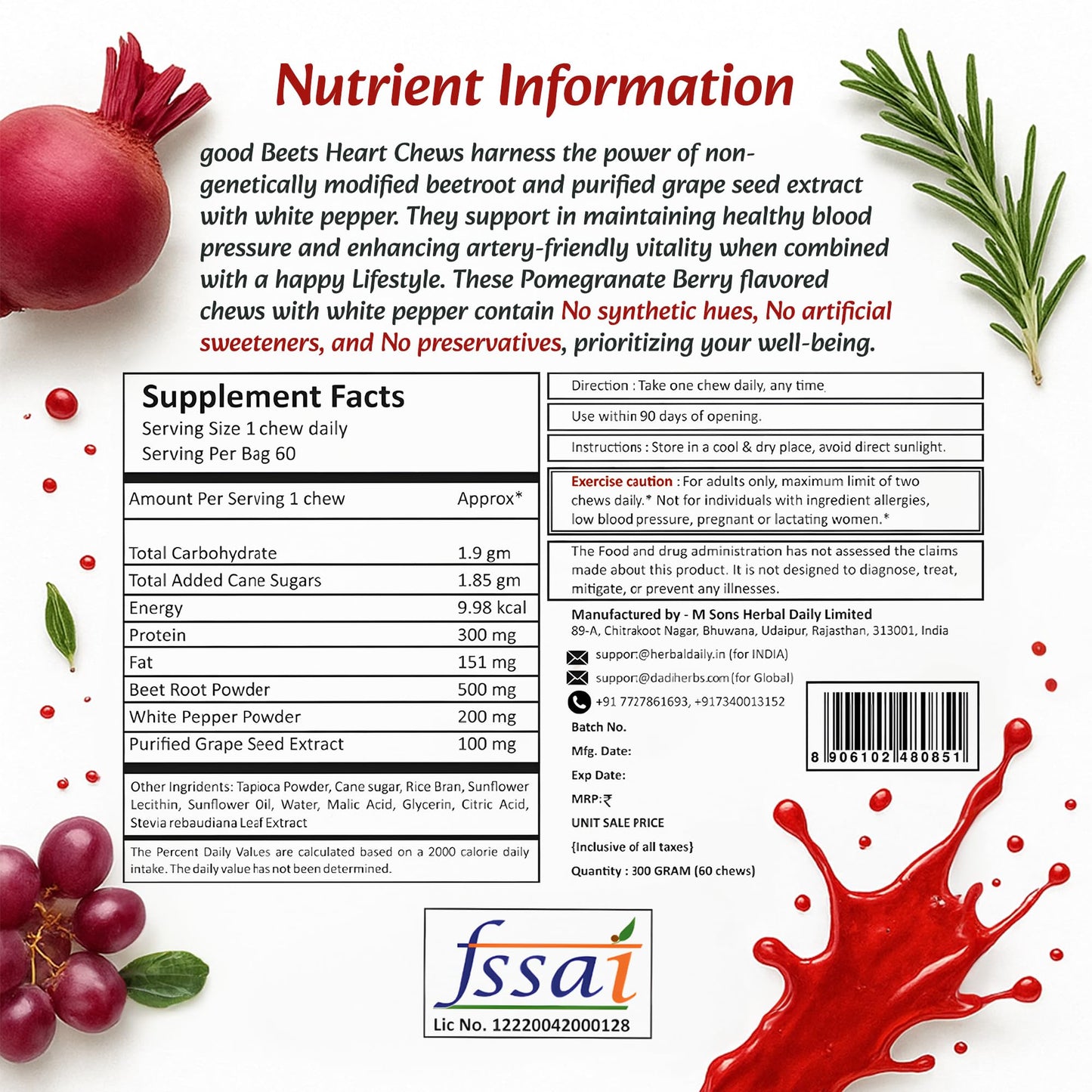 HERBAL DAILY Goodbeets Soft Chews 60 Count