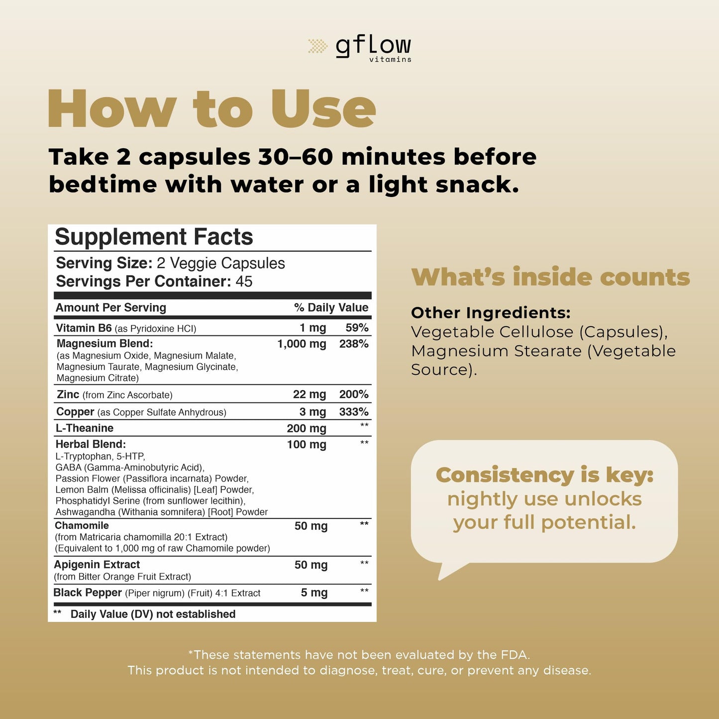 Gflow Vitamins Apigenin Sleep Support Supplement, 90 Capsules
