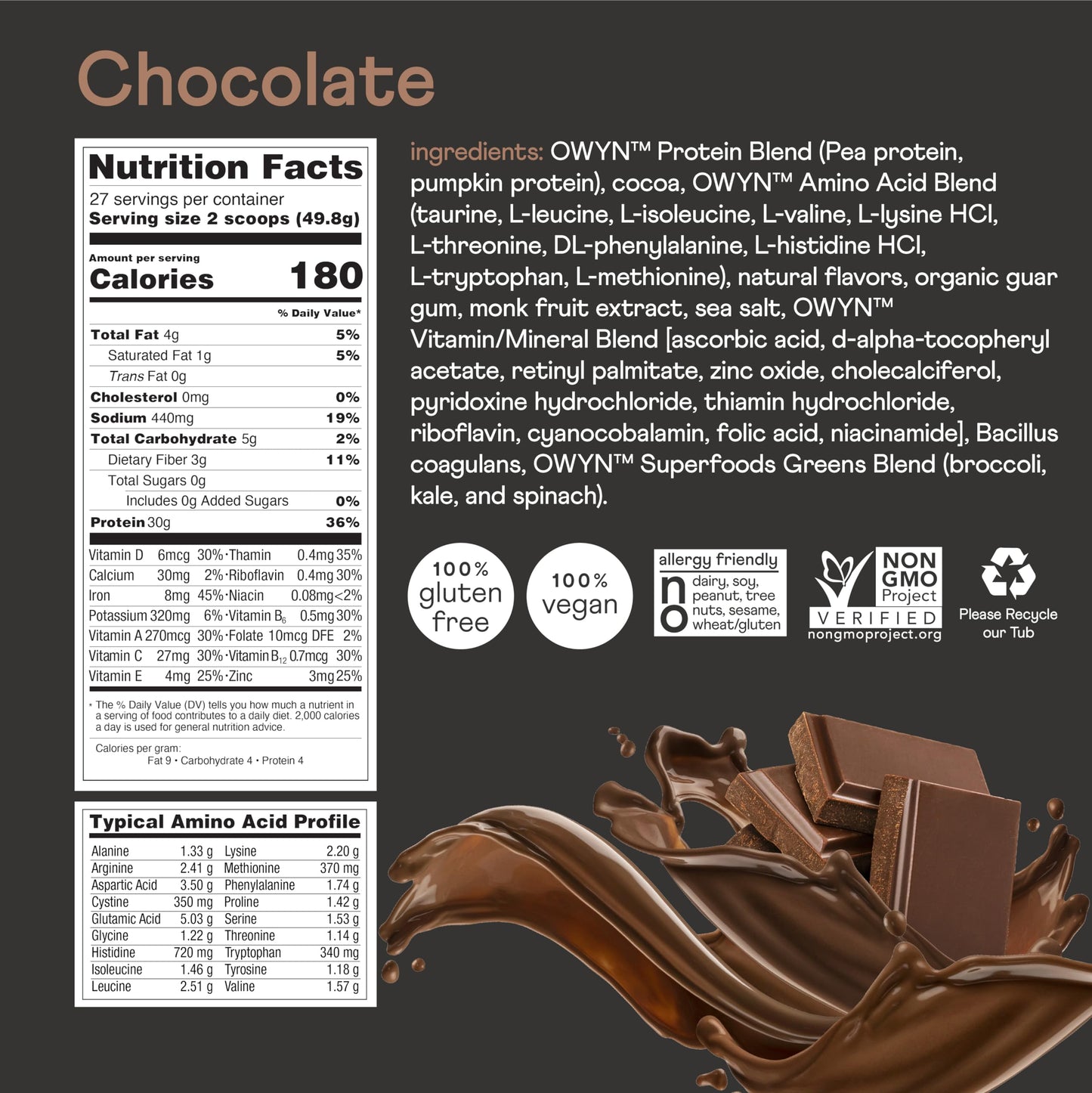 OWYN Only What You Need Pro Elite Chocolate Flavored Protein Powder, 2.96 Pound