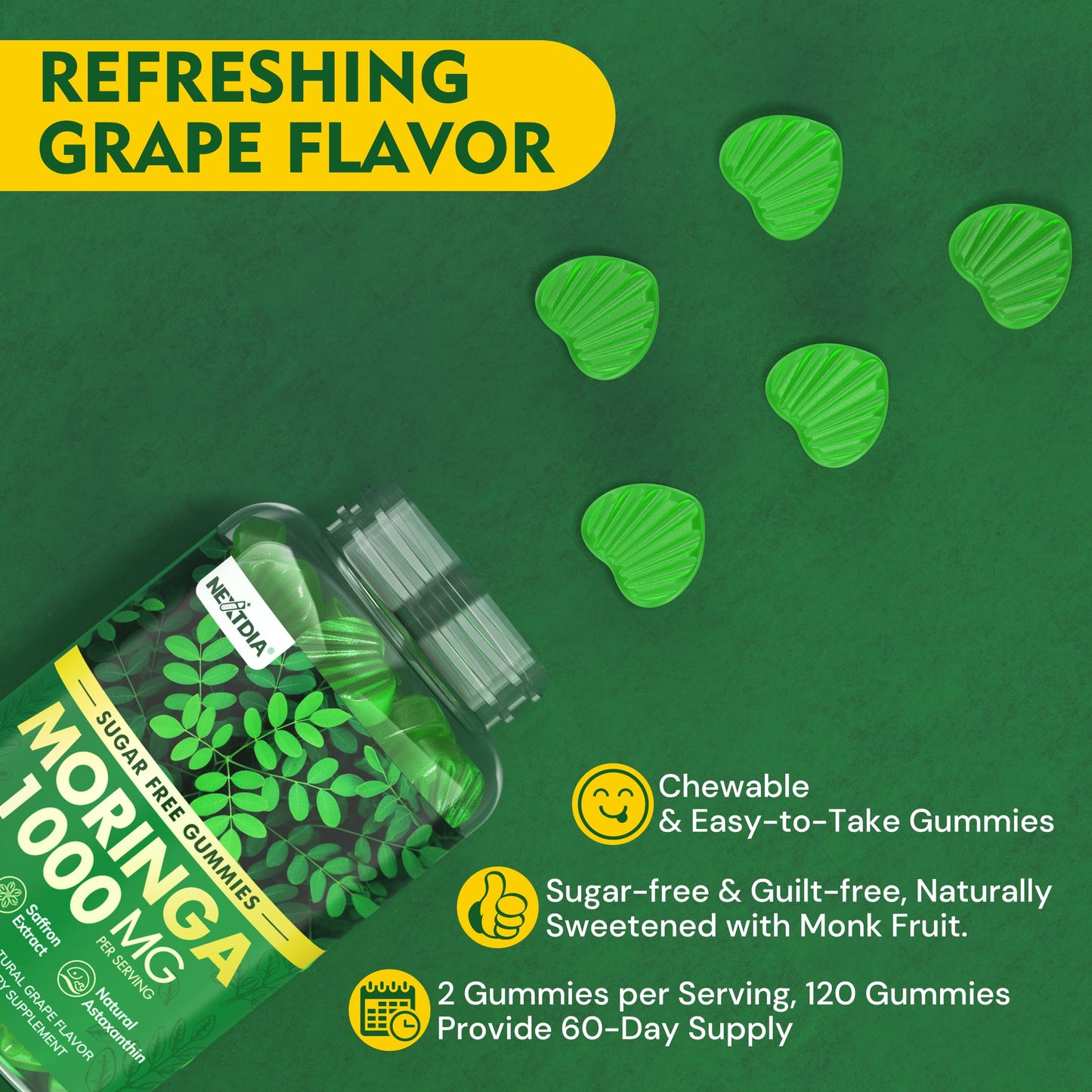 Nextdia Moringa Gummies 1000mg, 60 Count