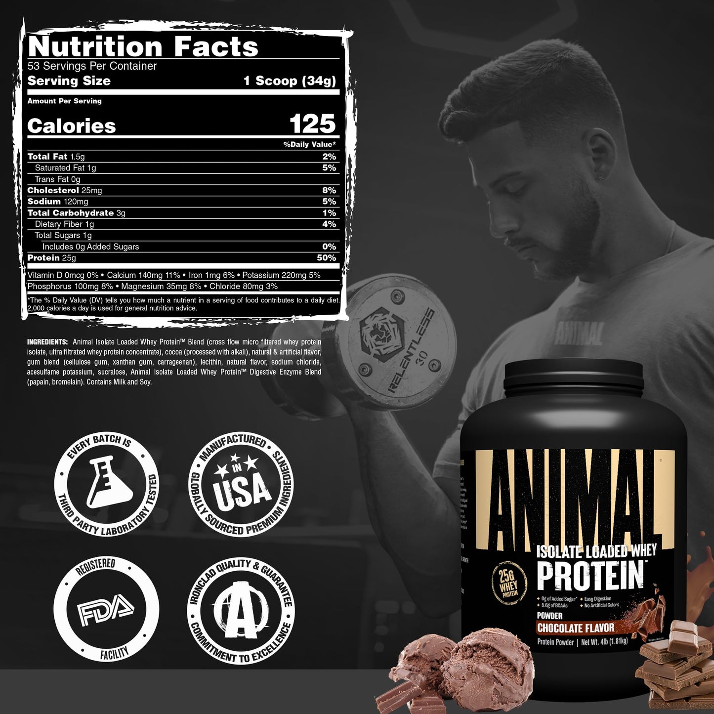 Animal Whey Isolate Protein Powder, Chocolate, 4 lb, 64 Servings