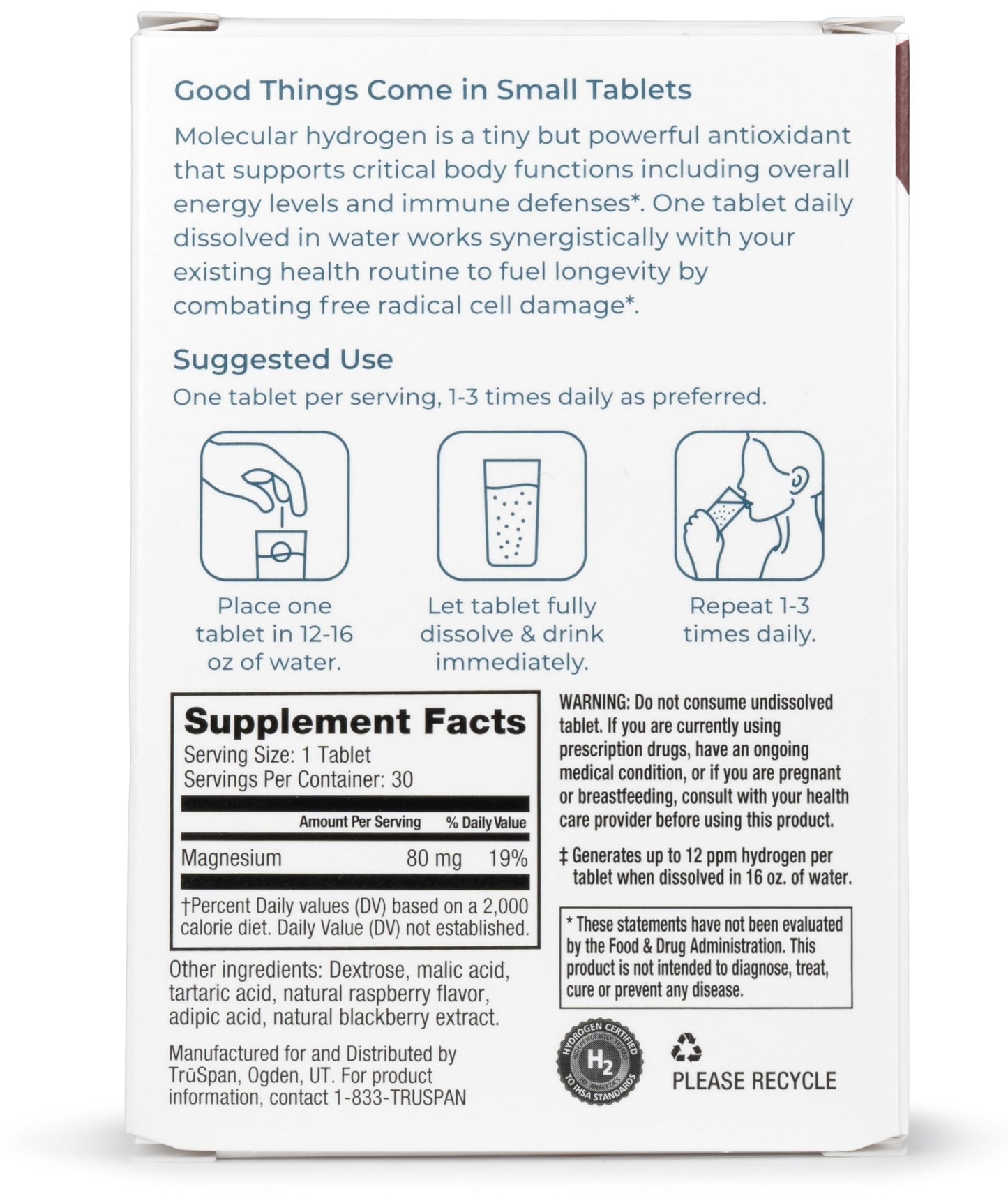 TRŪSPAN TruH2 Molecular Hydrogen Tablets, 30 Tablets