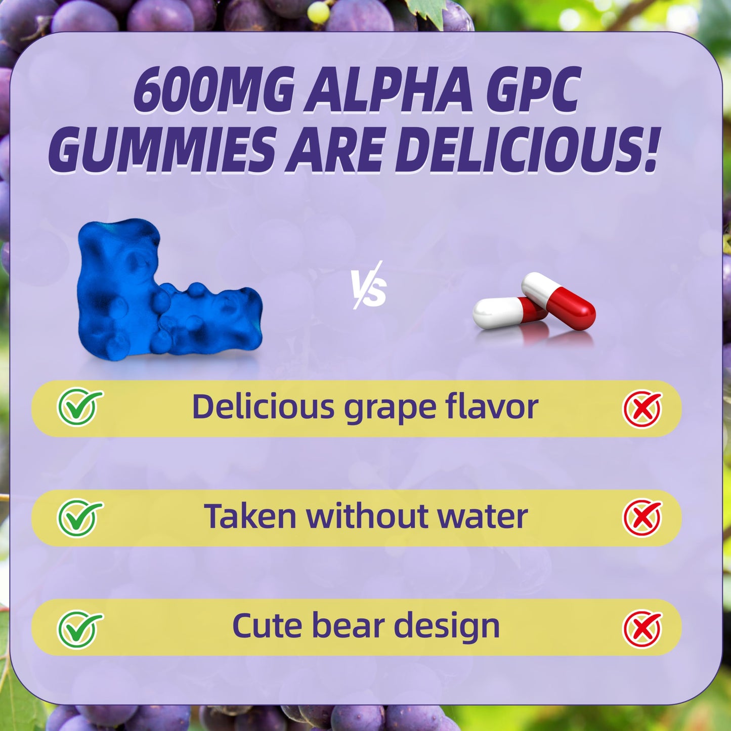 Sugawita Alpha GPC Choline Gummies 600mg with Phosphatidylserine & Bacopa, 120 Count