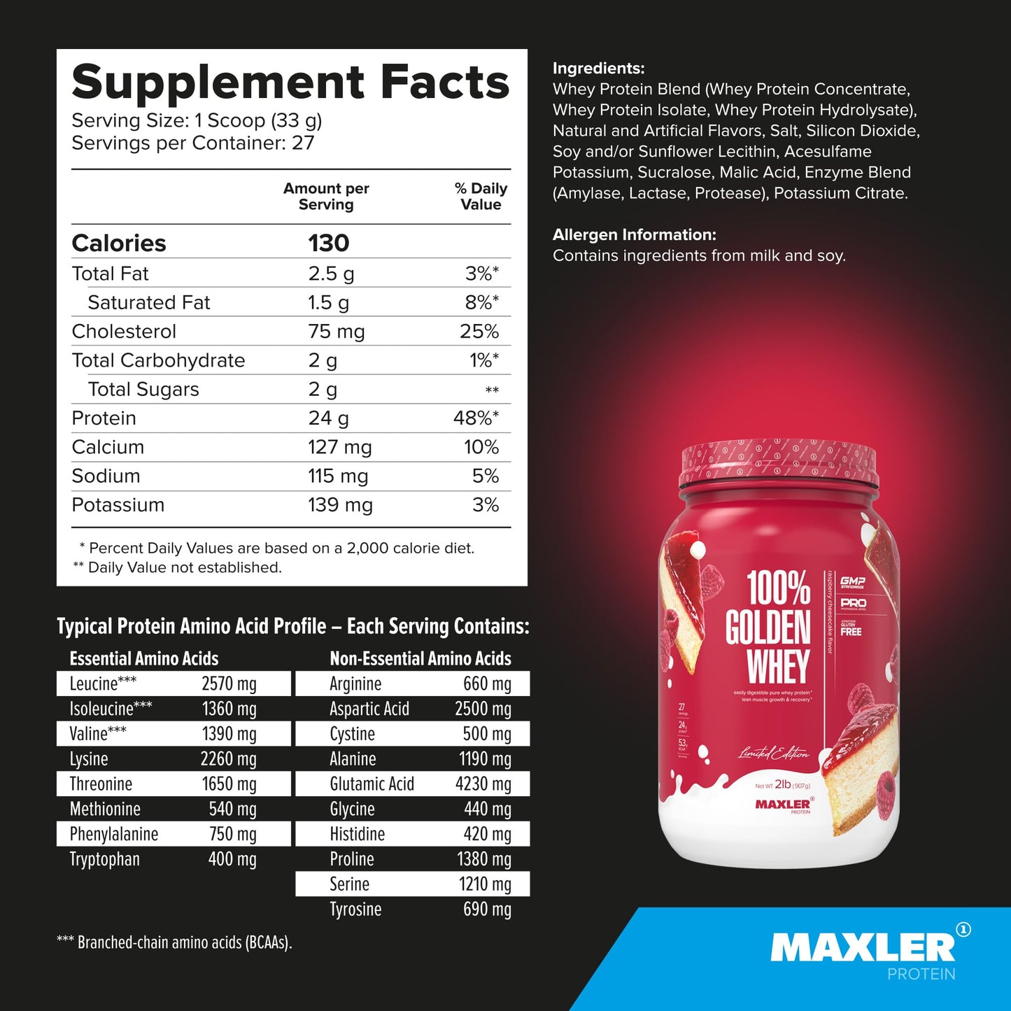 Maxler 100% Golden Whey Raspberry Cheesecake and Blueberry Muffin Bundle Powder, 64 Servings