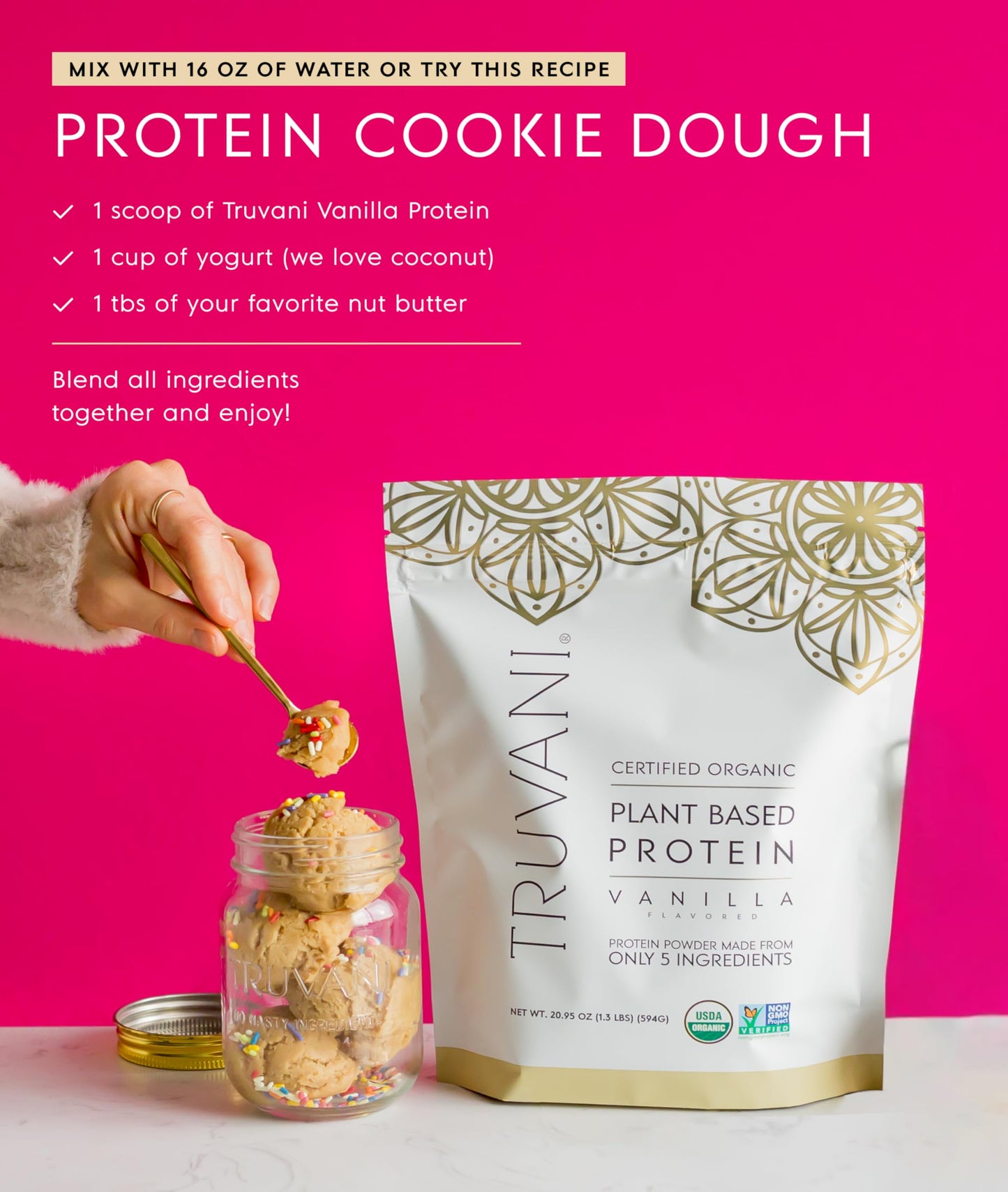 Truvani Organic Plant Based Protein Powder Vanilla, 18 Servings