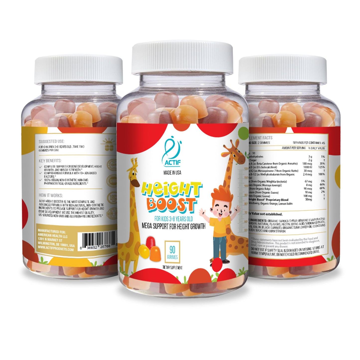 ACTIF Height Boost Mega Support for Kids 3-8 Years Old Gummies, 90 Count