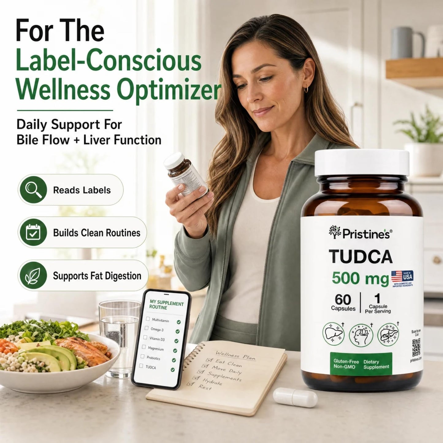 PRISTINE'S TUDCA 500MG Supplement Capsules, 1 Count