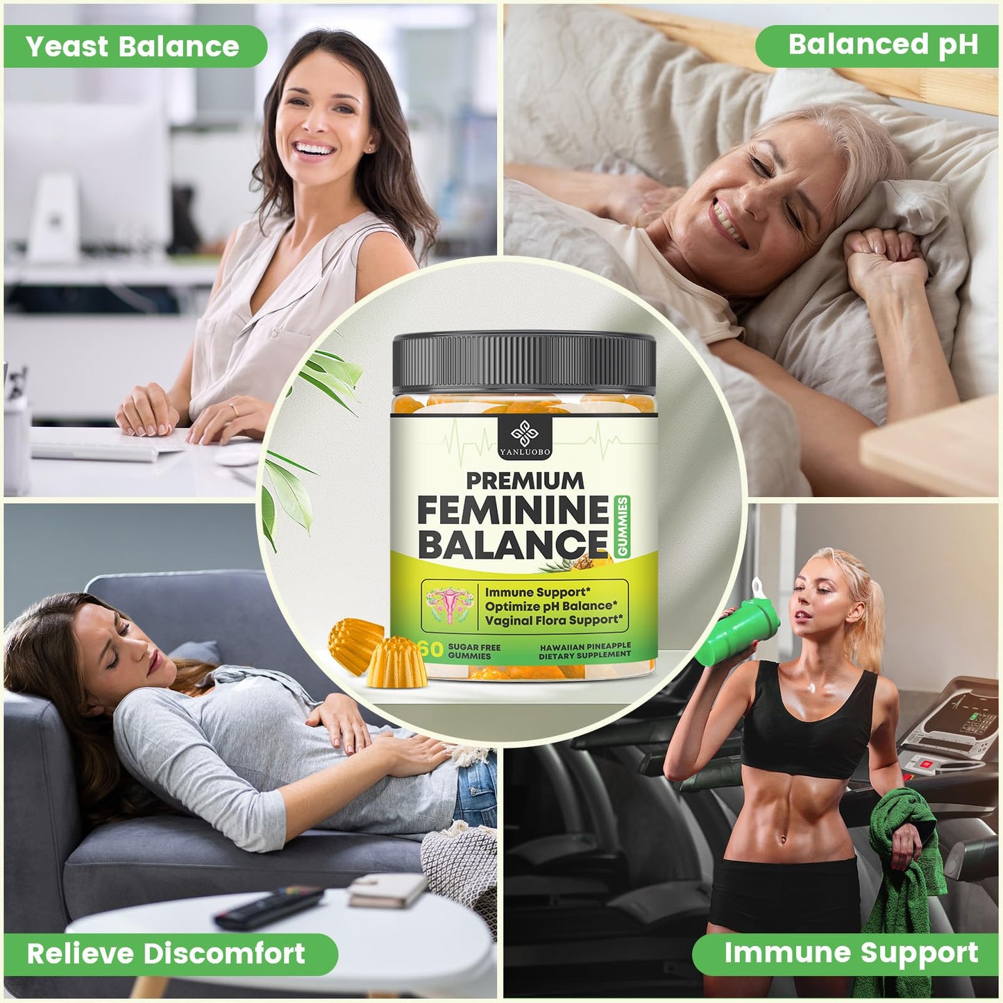 YANLUOBO Feminine Balance Probiotic Gummies, 60 Count