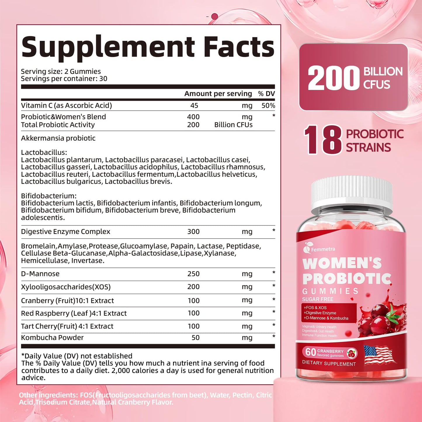 Femmetra Debloat Gummies - Prebiotic and Probiotic for Women, 60 Gummies