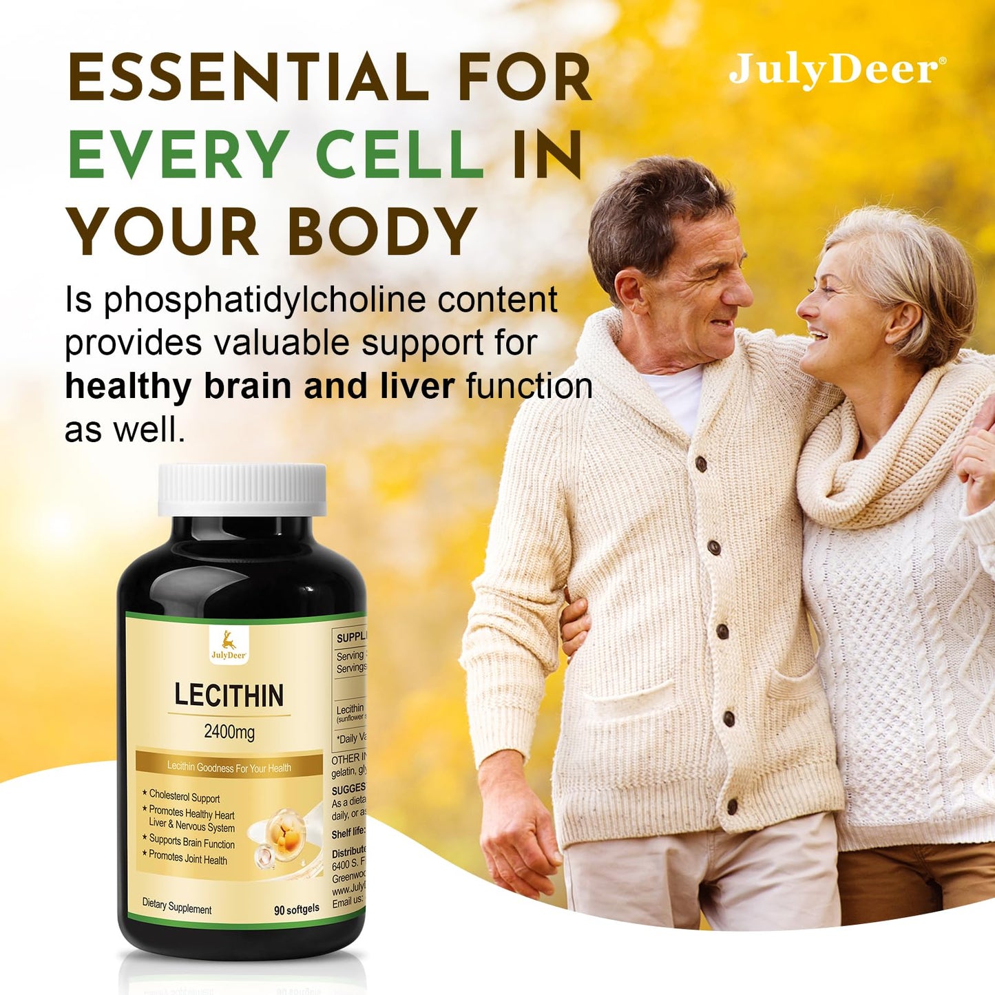 JulyDeer Sunflower Lecithin 2400mg 90 Softgels