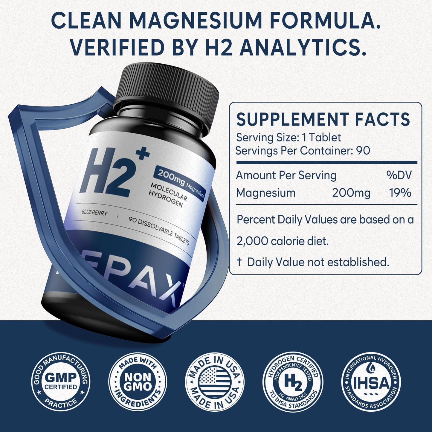 PEPAX Molecular Hydrogen Water Tablets with Magnesium 16 PPM IHSA Certified, 90 Count