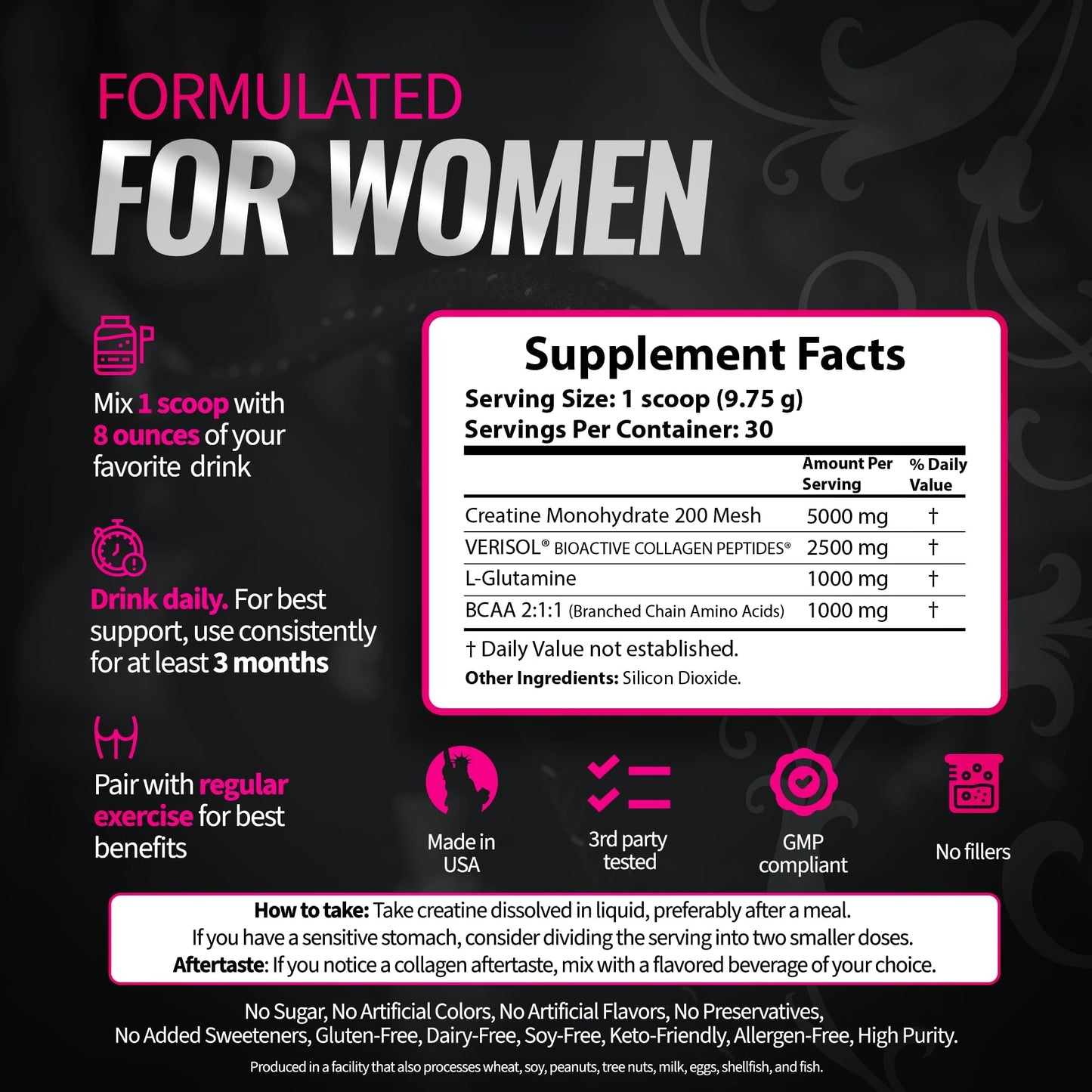Bold Buns Creatine for Women with Collagen & BCAA – Powder, 12.7 Ounce