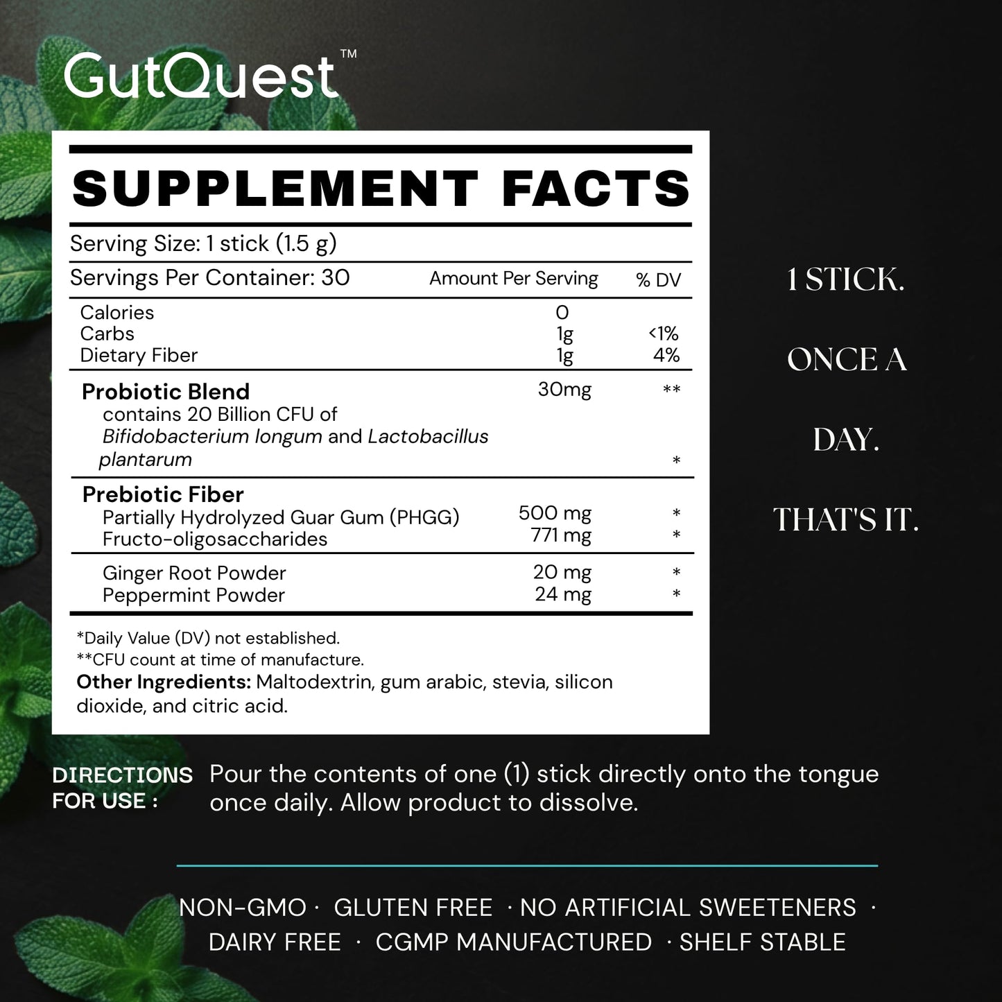 GutQuest Digestive Flow Probiotic + Prebiotic Powder, 1.58 oz