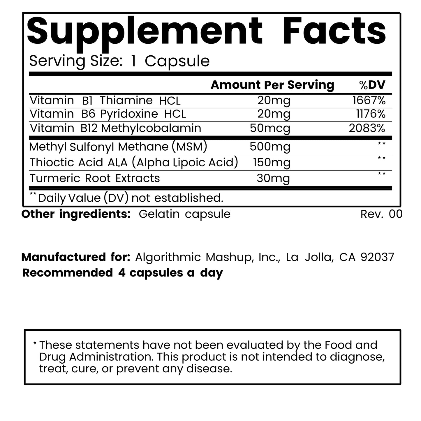 Generic Nerve Support Supplement with Alpha Lipoic Acid, B1, B6, B12, MSM & Turmeric, Advanced Neuropathy Support for Nerve Health, 240 Capsules