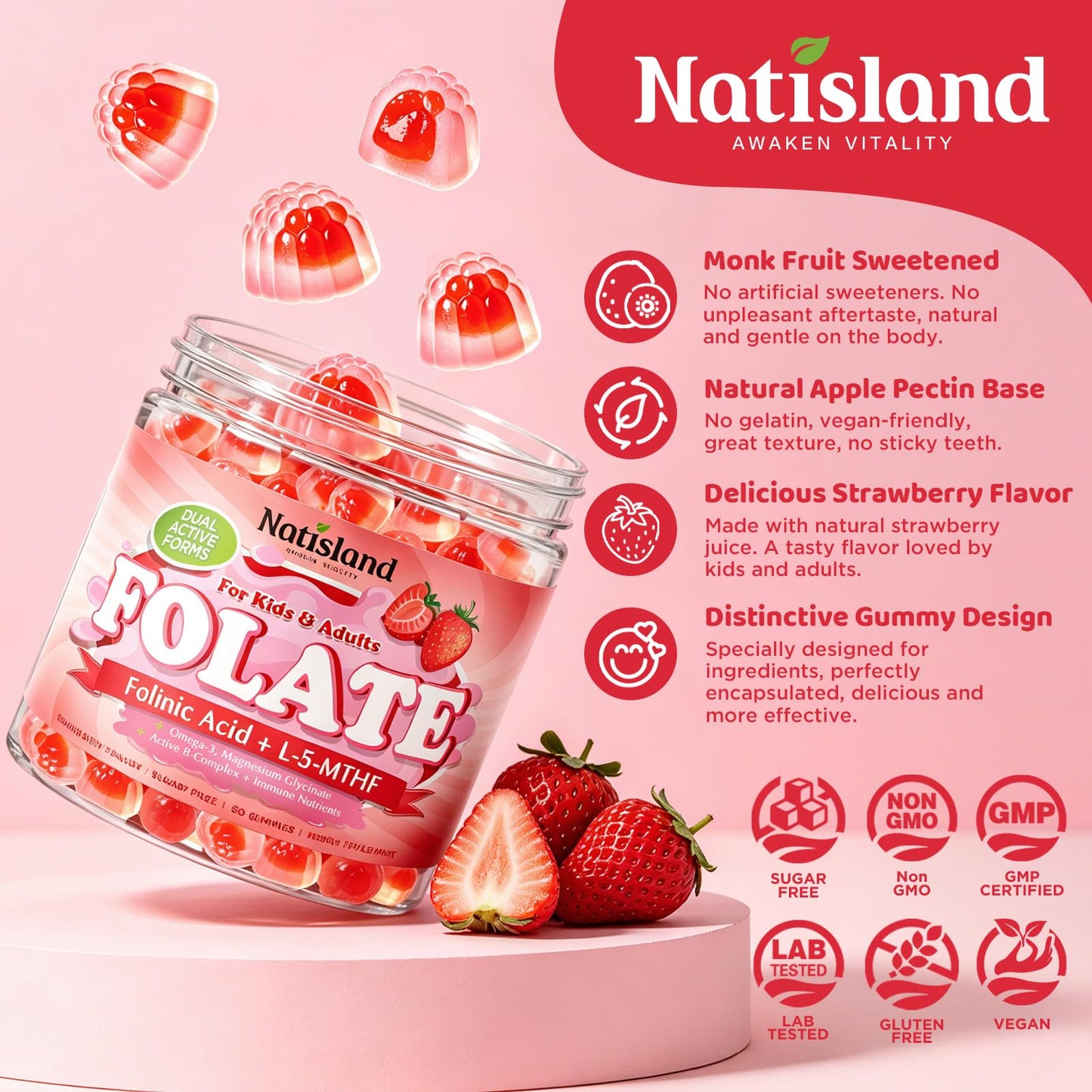 NATISLAND Folinic Acid Gummies 60 Count