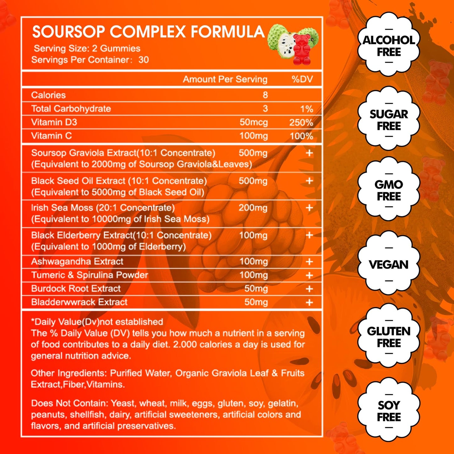 JUYIHEAL Soursop Graviola with Sea Moss Gummies, 10-in-1 Soursop Gummies with Vitamin C, Zinc for Immunity and Antioxidant, 60 Capsules